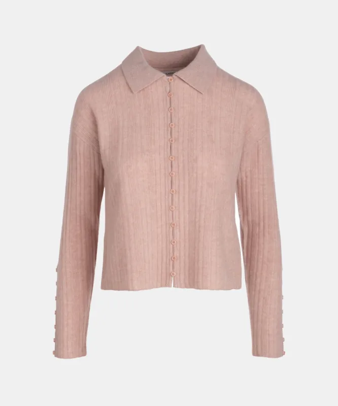 Cashmino Ribbed Collared Cardigan sold by Naadam