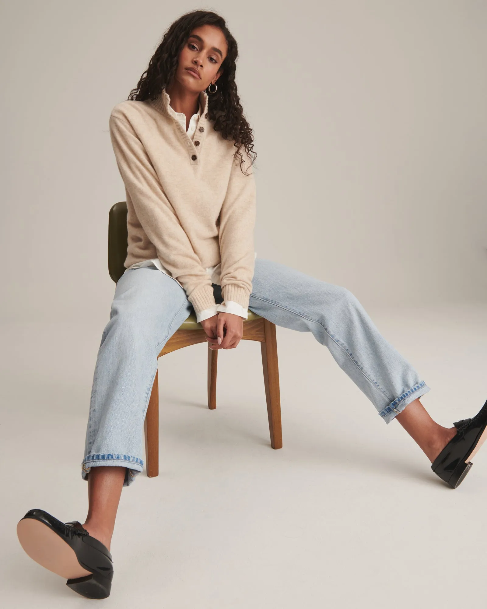 Cashmere Collared Henley Sweater sold by Naadam product image thumbnail 4