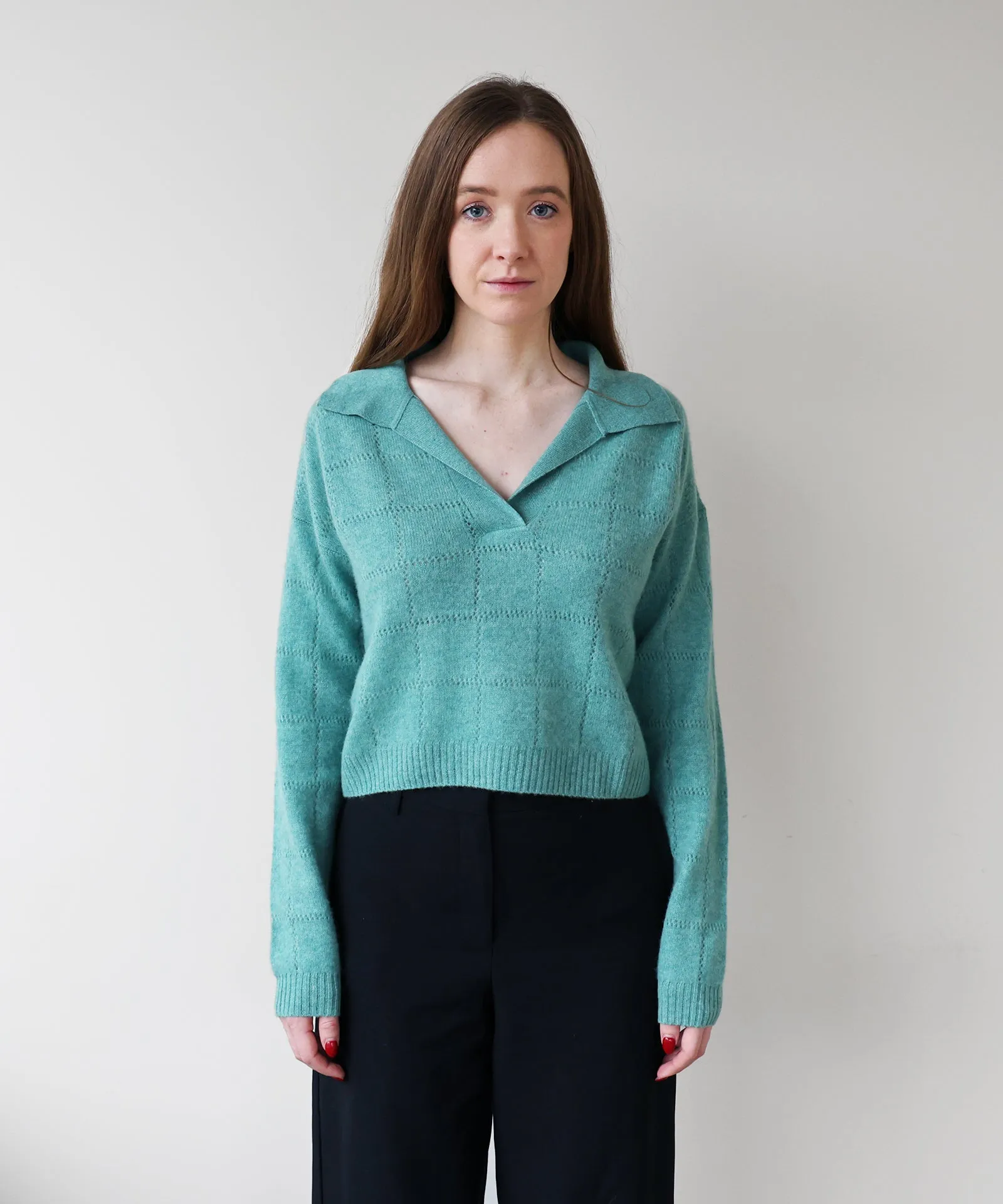 Cashmere Grid Pointelle Polo sold by Naadam product image thumbnail 5