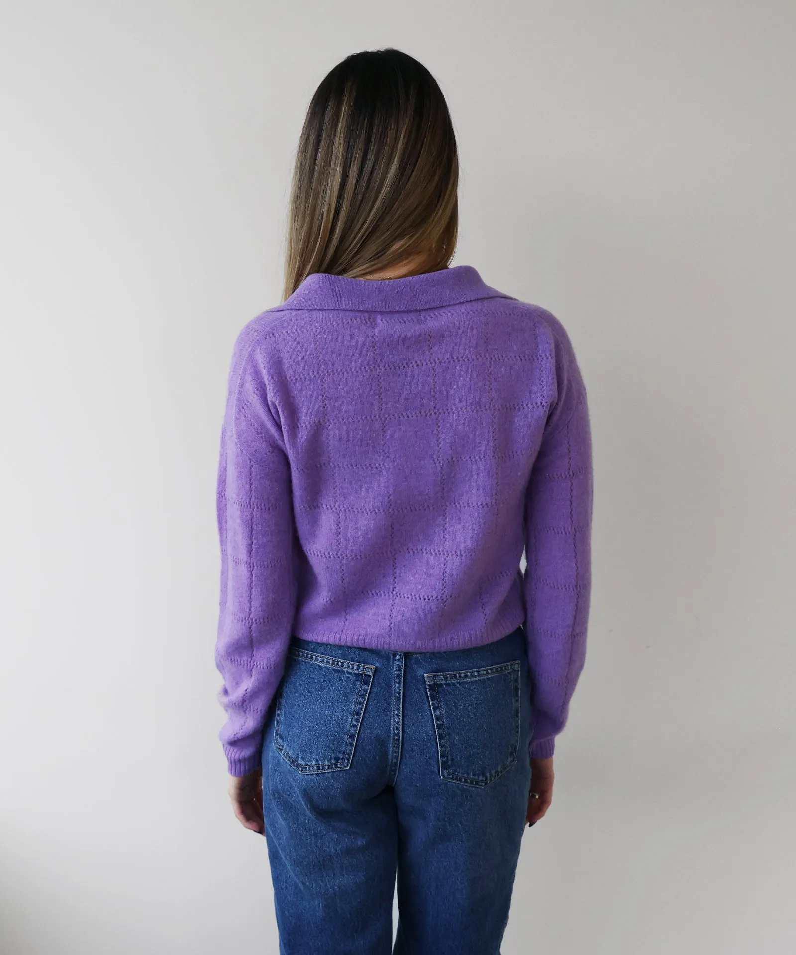 Cashmere Grid Pointelle Polo sold by Naadam product image thumbnail 4