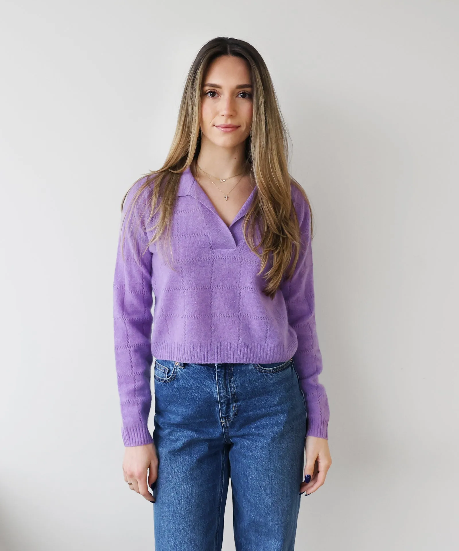 Cashmere Grid Pointelle Polo sold by Naadam product image thumbnail 3