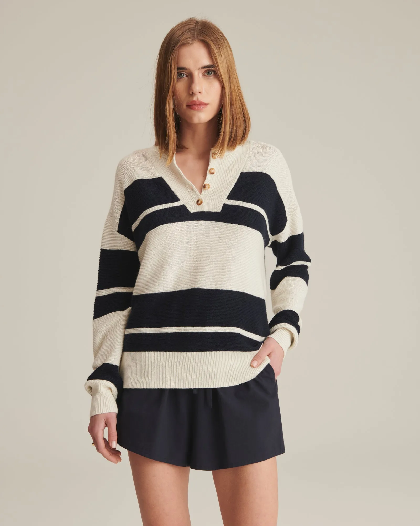 Textured Striped Henley sold by Naadam