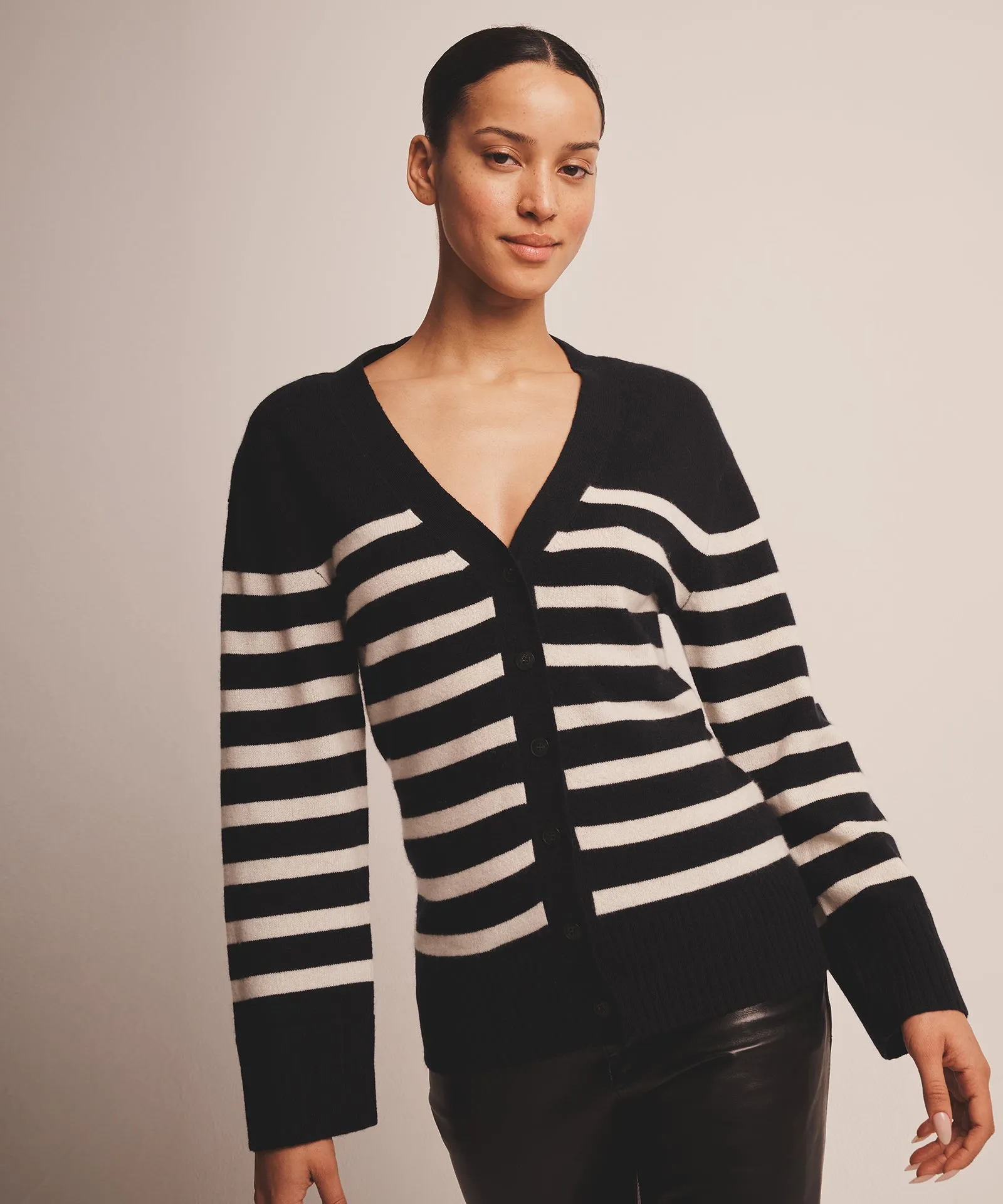 Signature Cashmere Striped Fitted Cardigan sold by Naadam product image thumbnail 3