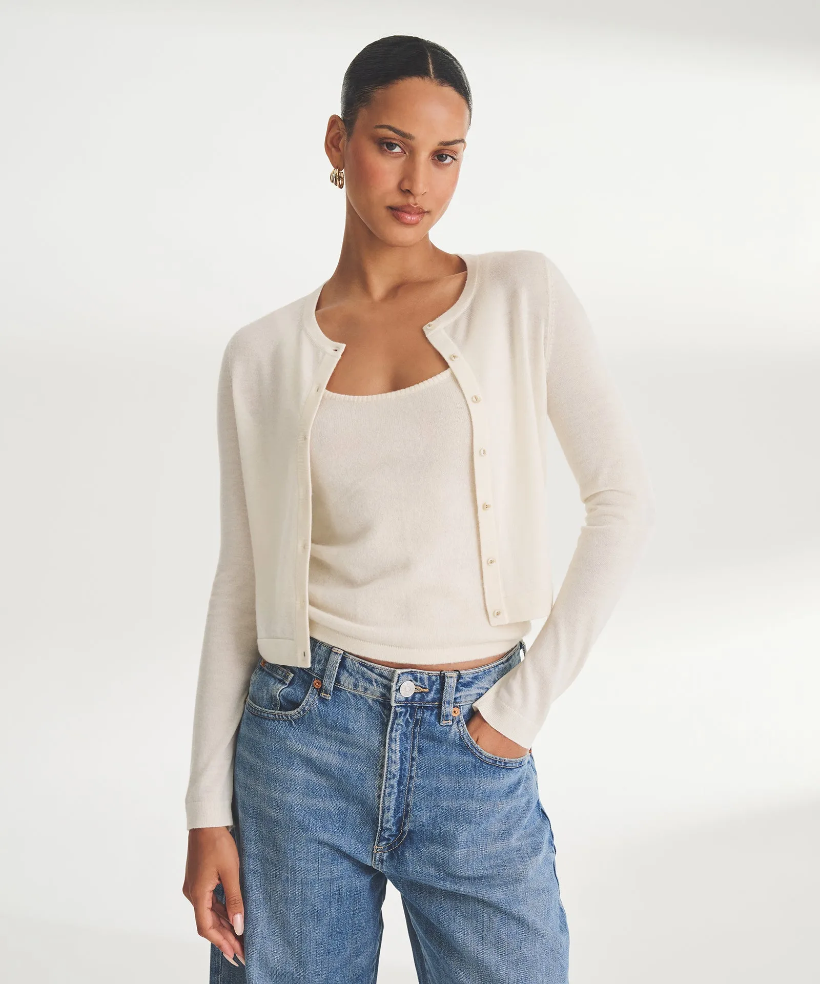 Super Fine Cashmere Cropped Cardigan sold by NAADAM product image thumbnail 2