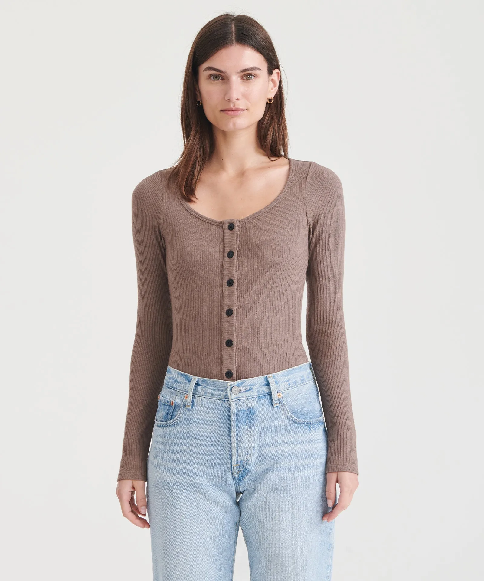 Ribbed Modal Cashmere Henley Bodysuit sold by Naadam