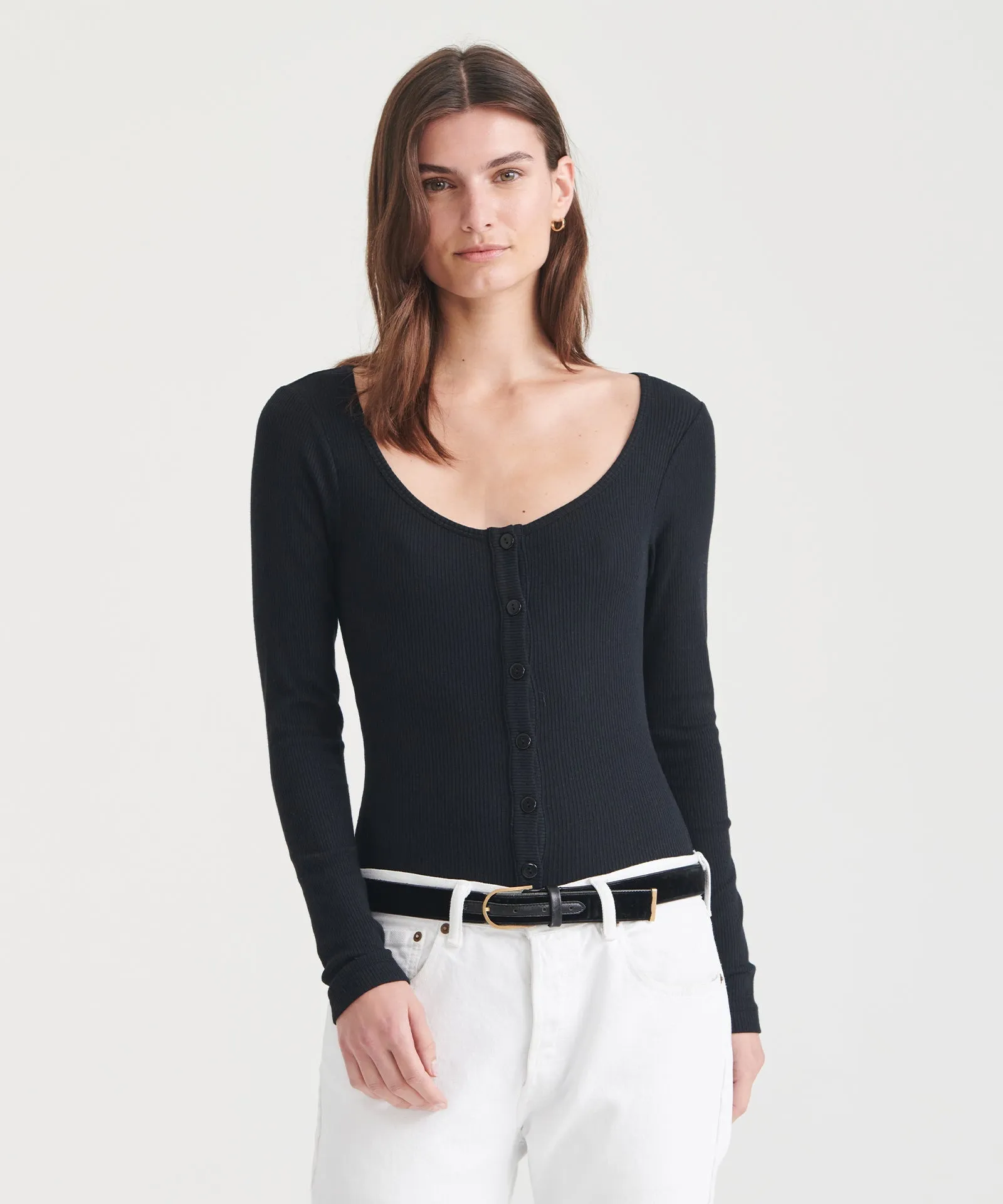 Ribbed Modal Cashmere Henley Bodysuit sold by Naadam product image thumbnail 4