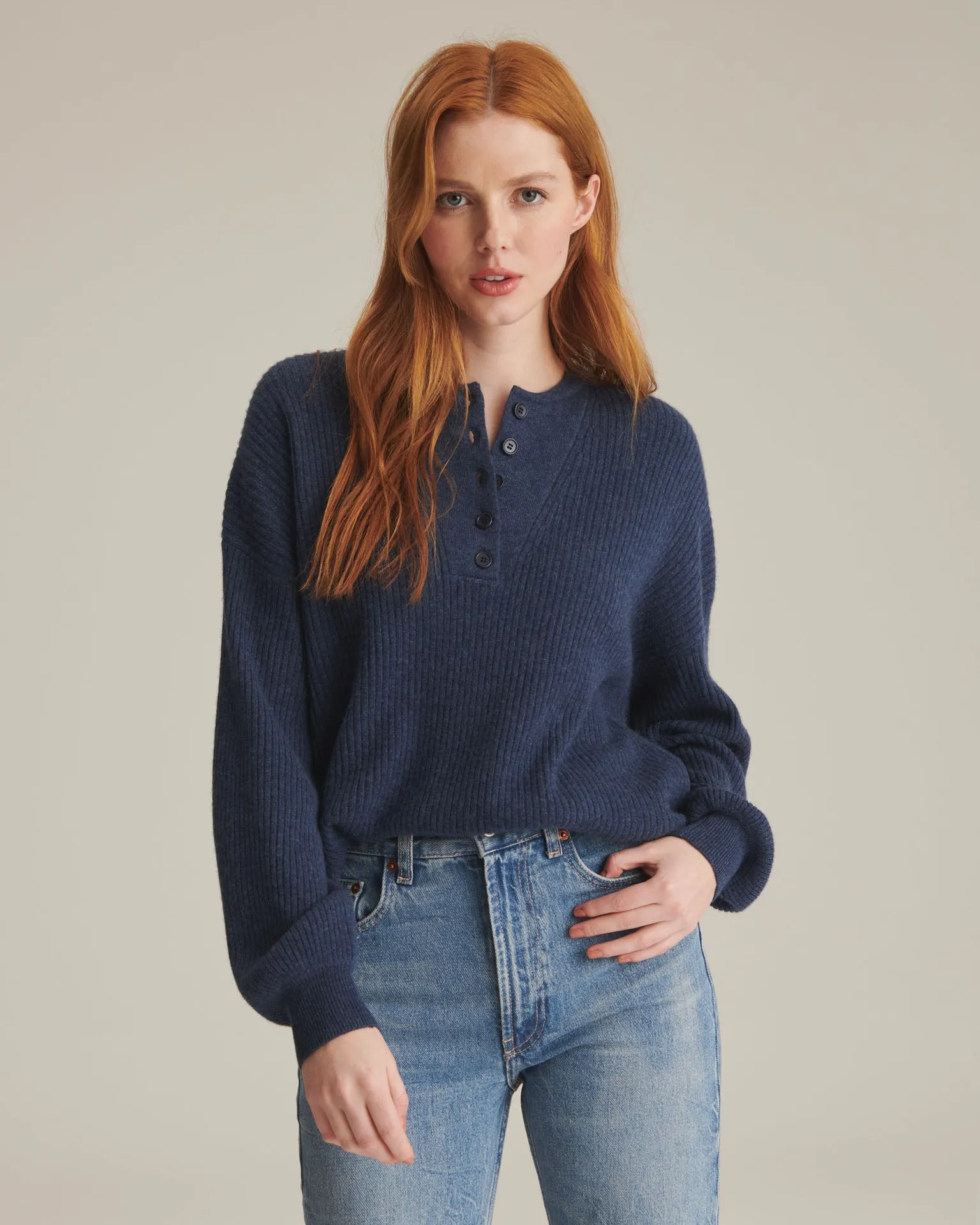Recycled Cashmere Ribbed Henley sold by Naadam product image thumbnail 3