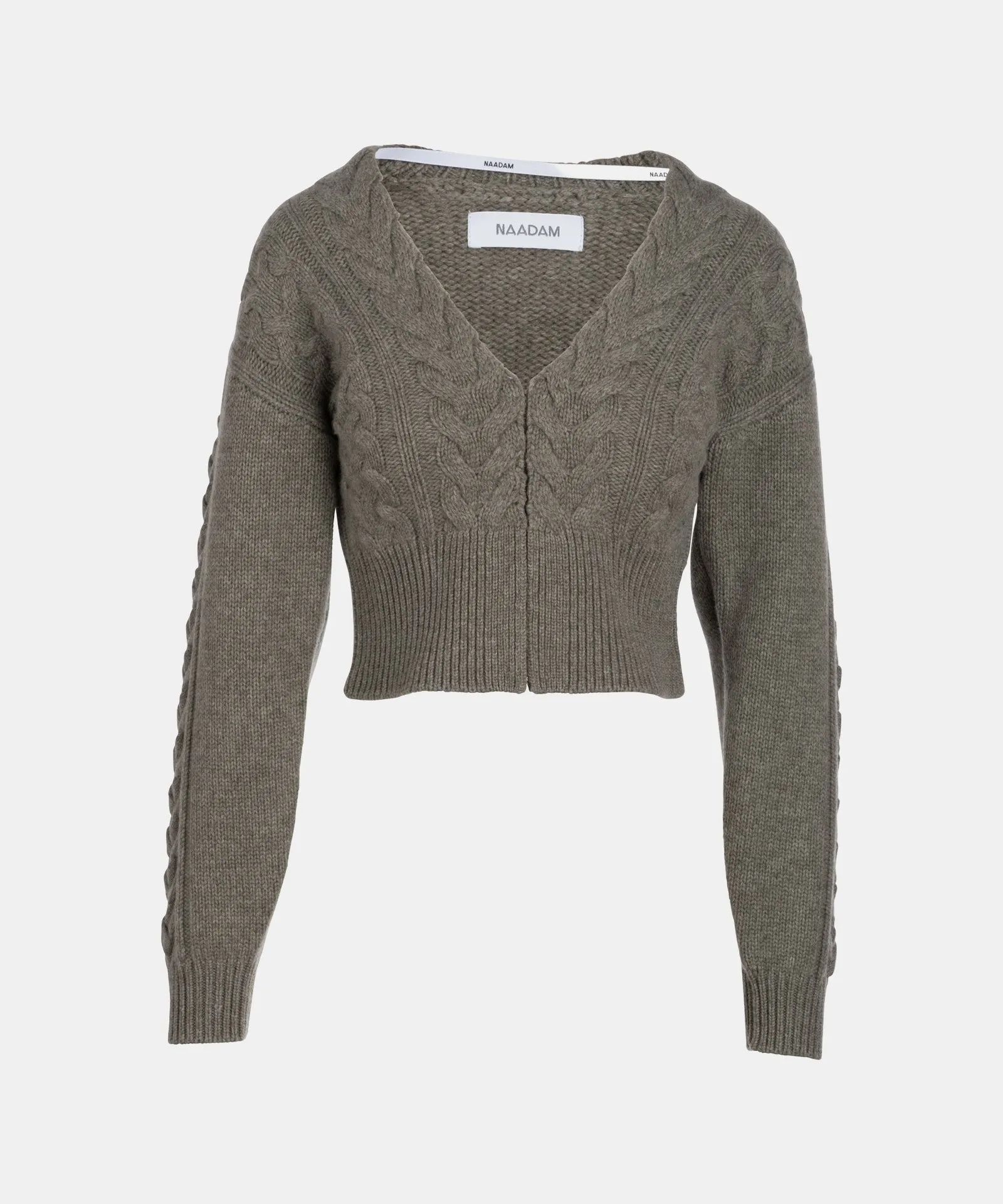 Cashmino Cable Mix Cropped Cardigan sold by Naadam product image thumbnail 3