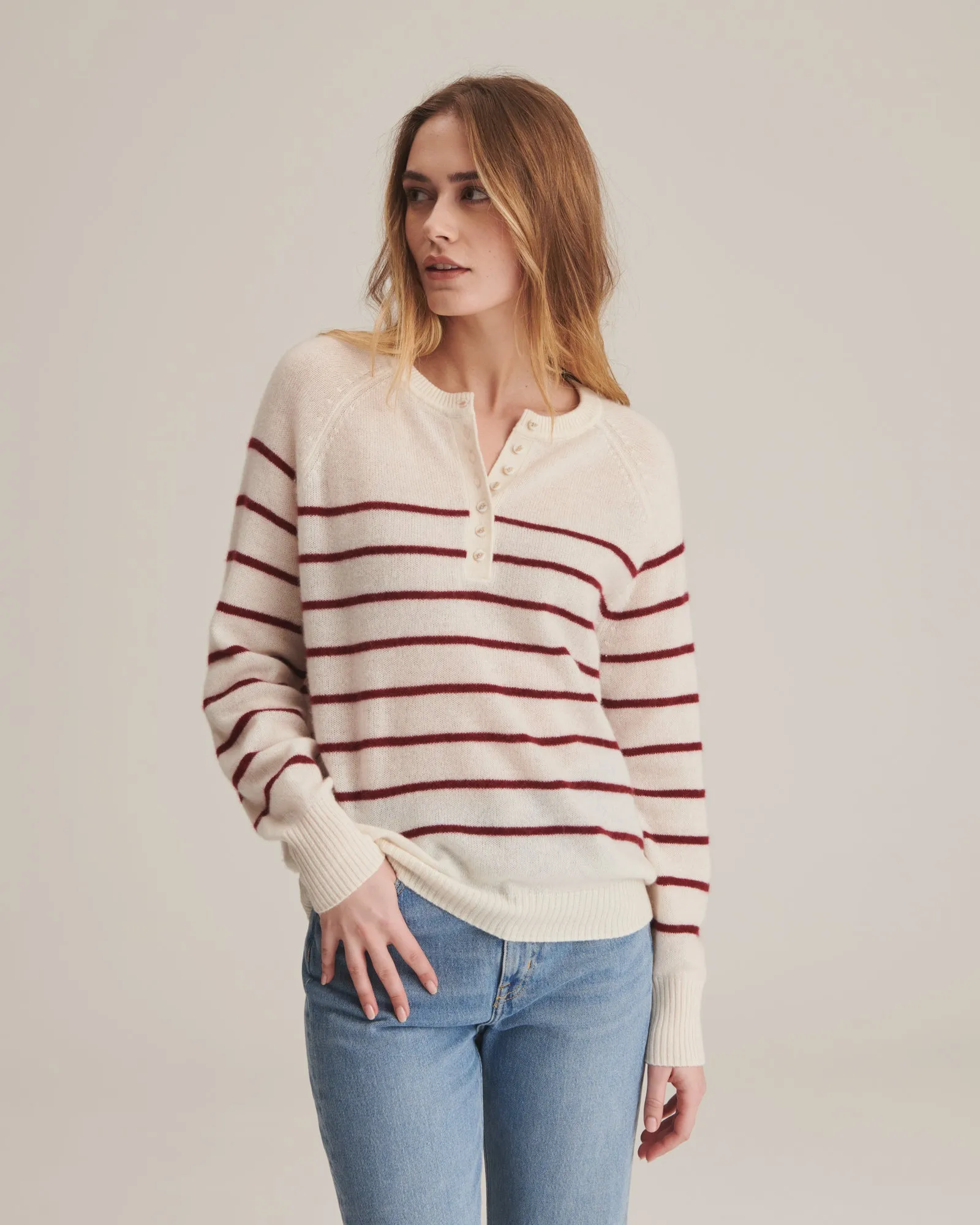 Lightweight Cashmere Striped Henley sold by Naadam
