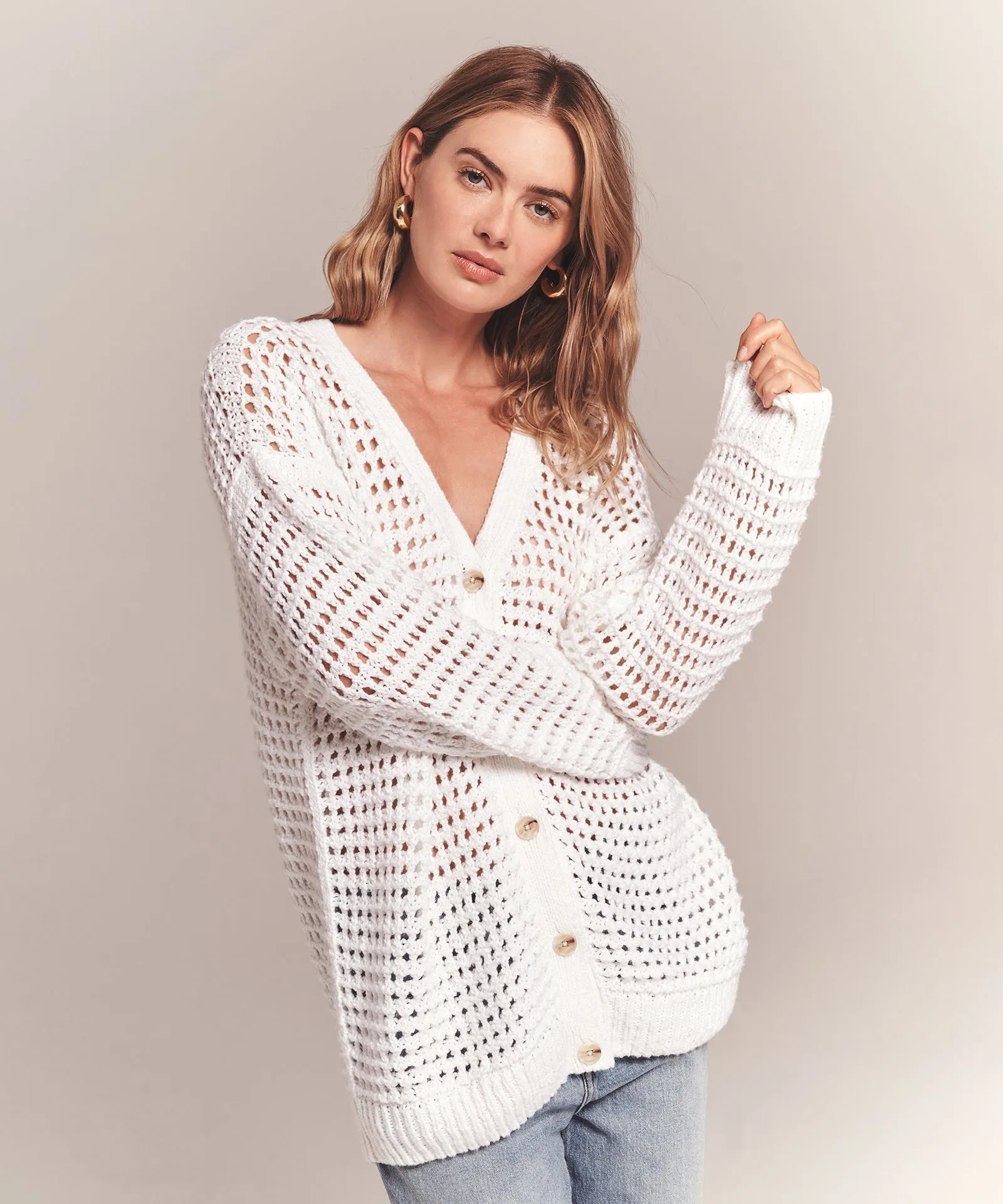Luxe Chunky Cotton Pointelle Cardigan sold by NAADAM