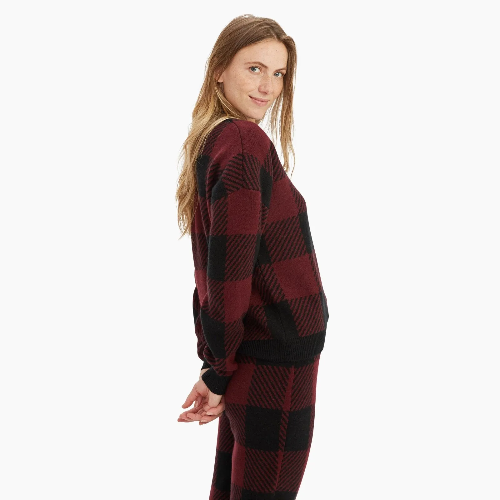 Cashmere Plaid Matchback Crew sold by Naadam product image thumbnail 3