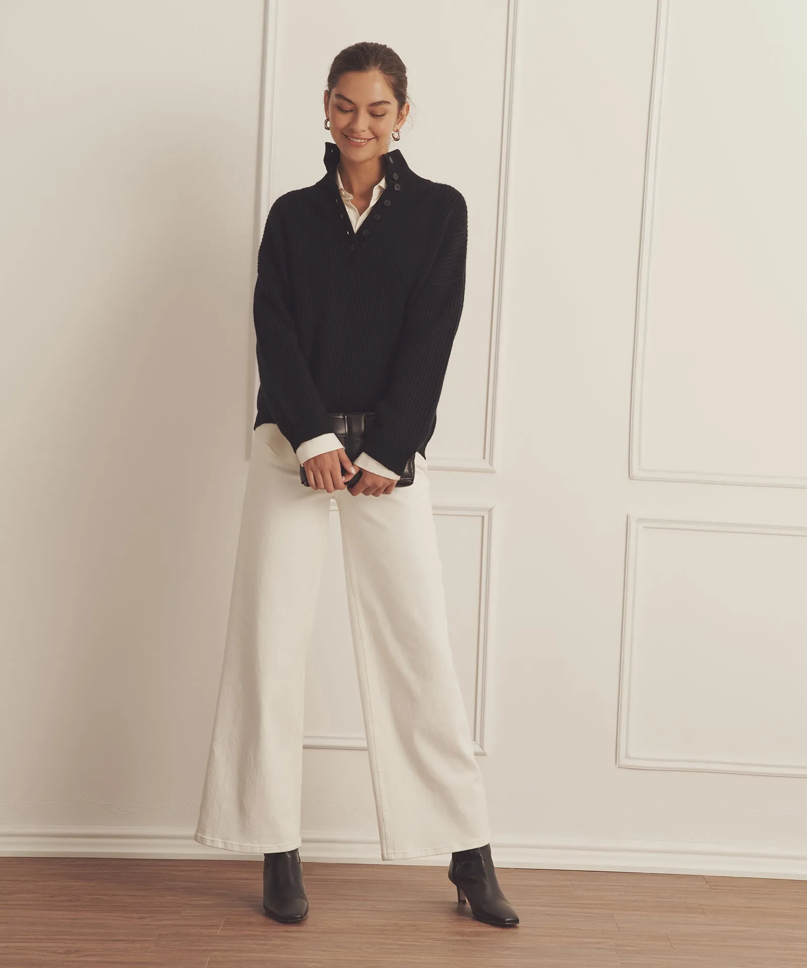 Super Luxe Cashmere Color Plaited High Neck Henley sold by NAADAM product image thumbnail 3