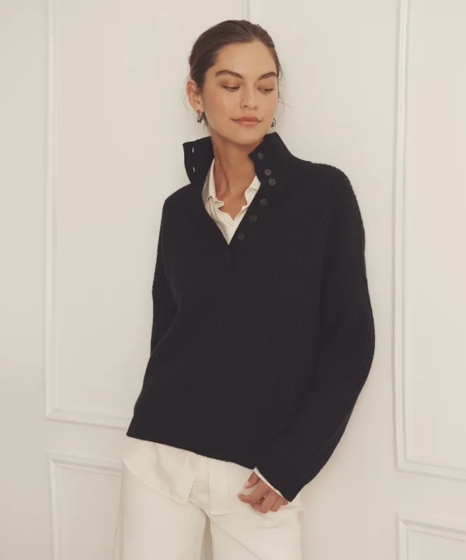 Super Luxe Cashmere Color Plaited High Neck Henley sold by NAADAM