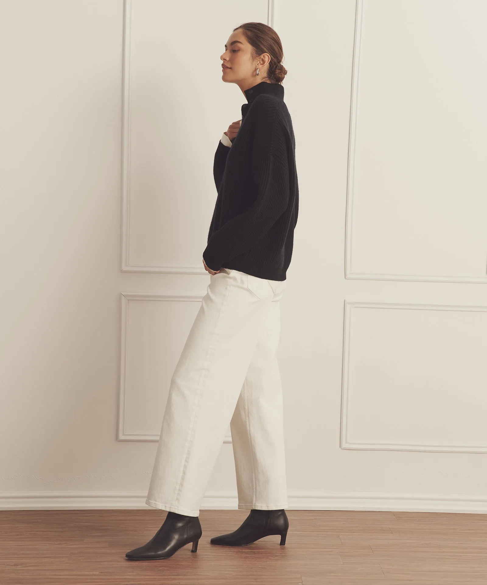 Super Luxe Cashmere Color Plaited High Neck Henley sold by NAADAM product image thumbnail 5