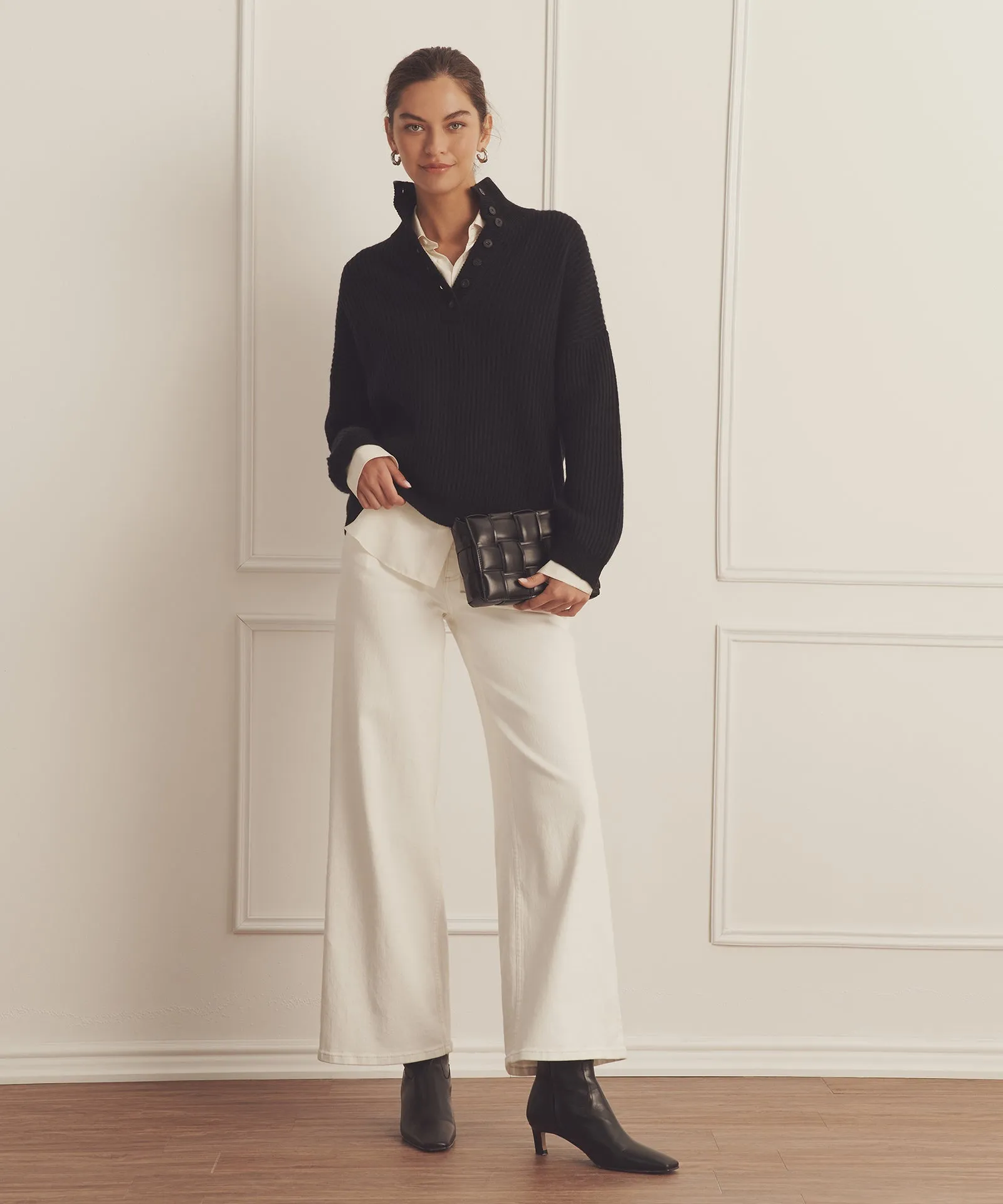 Super Luxe Cashmere Color Plaited High Neck Henley sold by NAADAM product image thumbnail 4