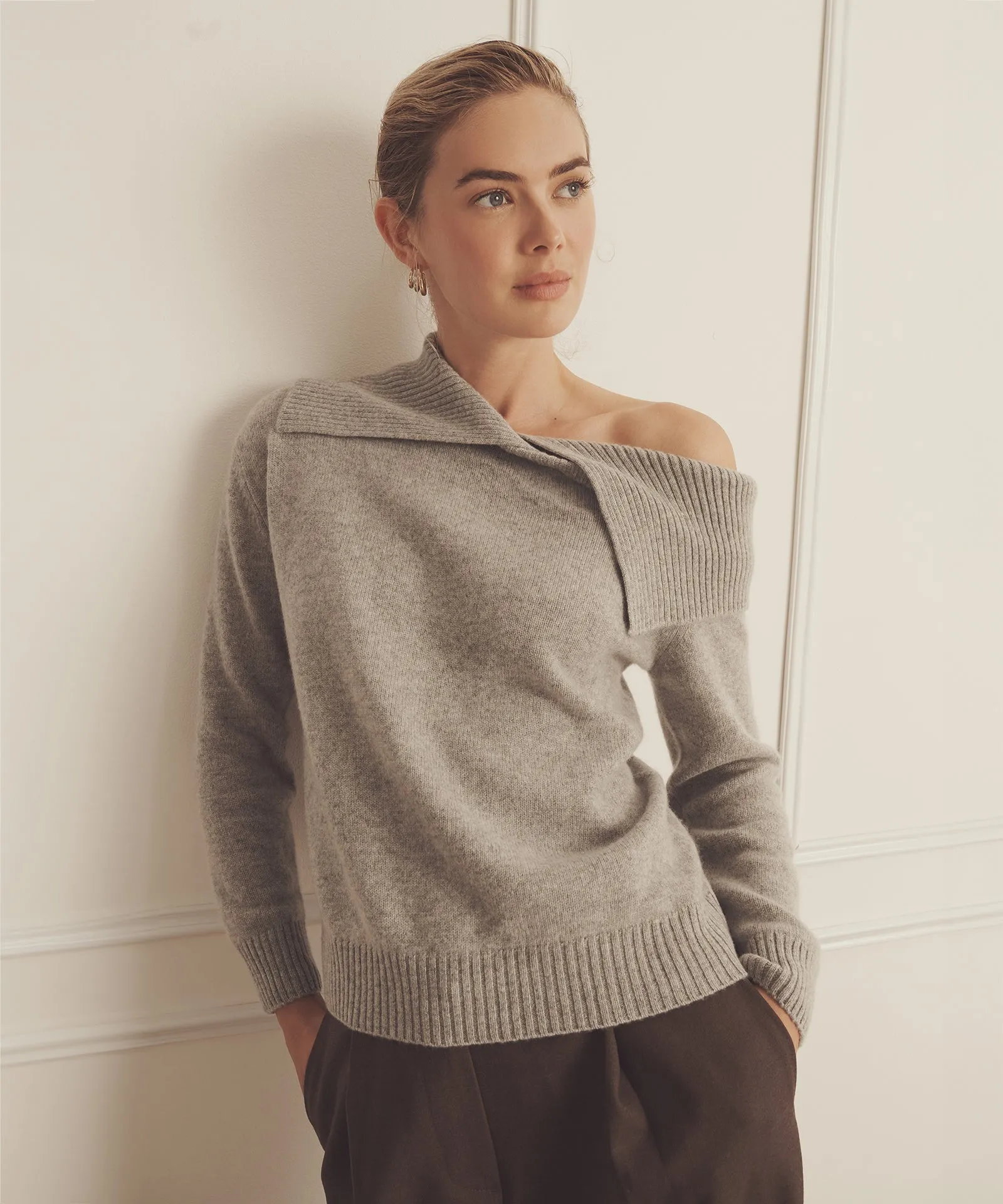 Luxe Cashmere Collared Asymmetrical Sweater sold by NAADAM product image thumbnail 4