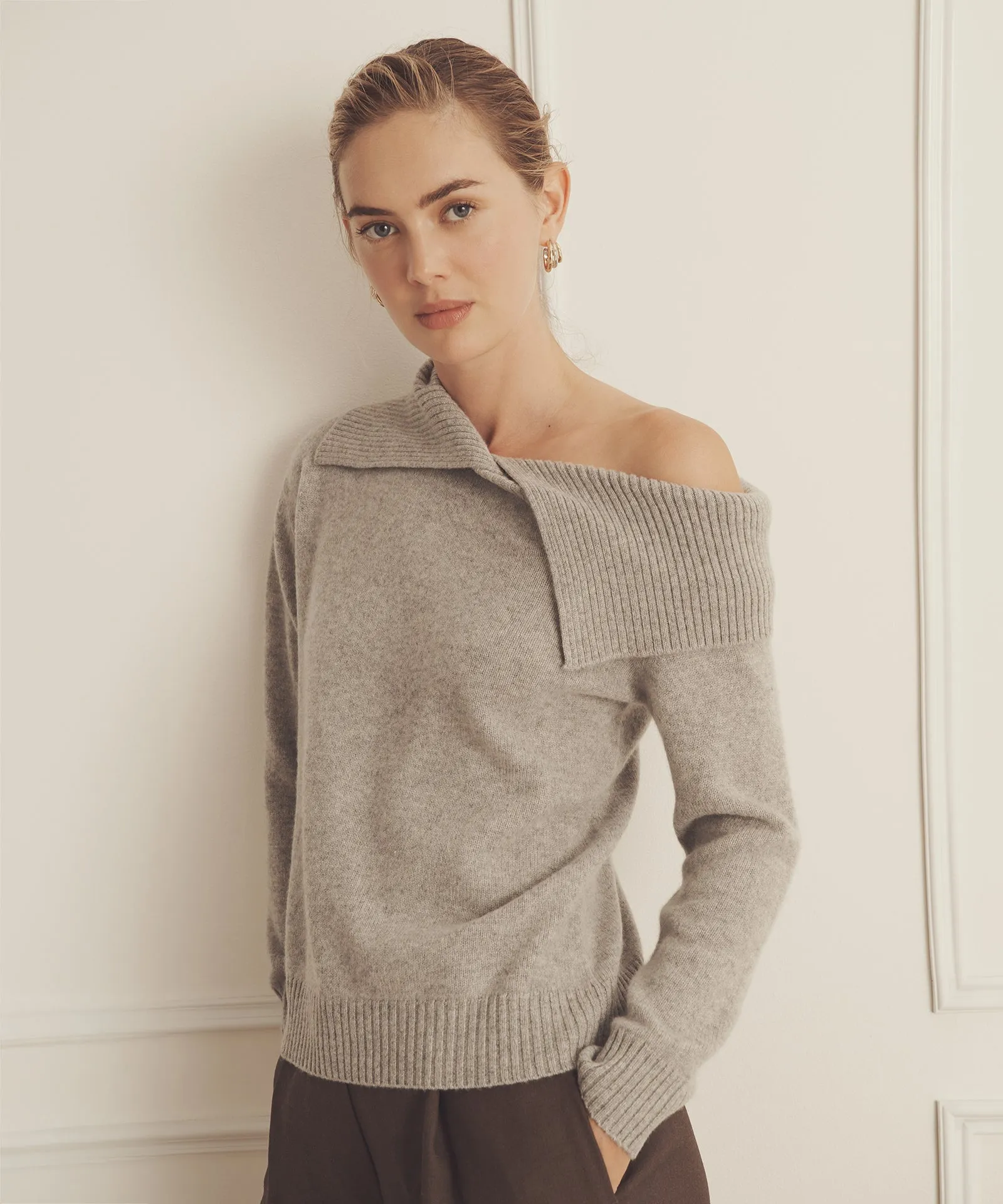 Luxe Cashmere Collared Asymmetrical Sweater sold by NAADAM