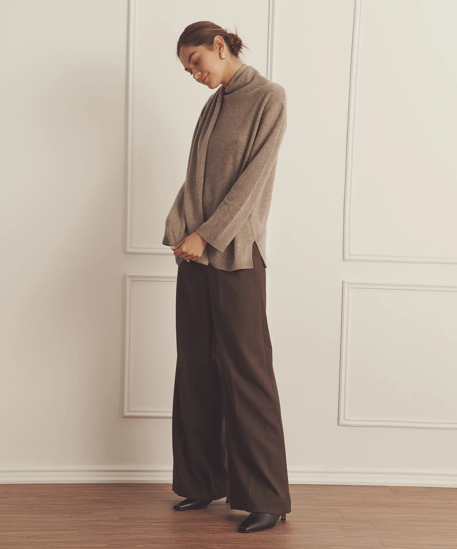 Luxe Cashmere Asymmetrical Turtleneck with Scarf sold by Naadam product image thumbnail 5