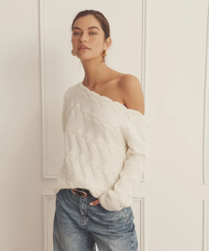 Super Luxe Cashmere Cable Off the Shoulder Top sold by Naadam
