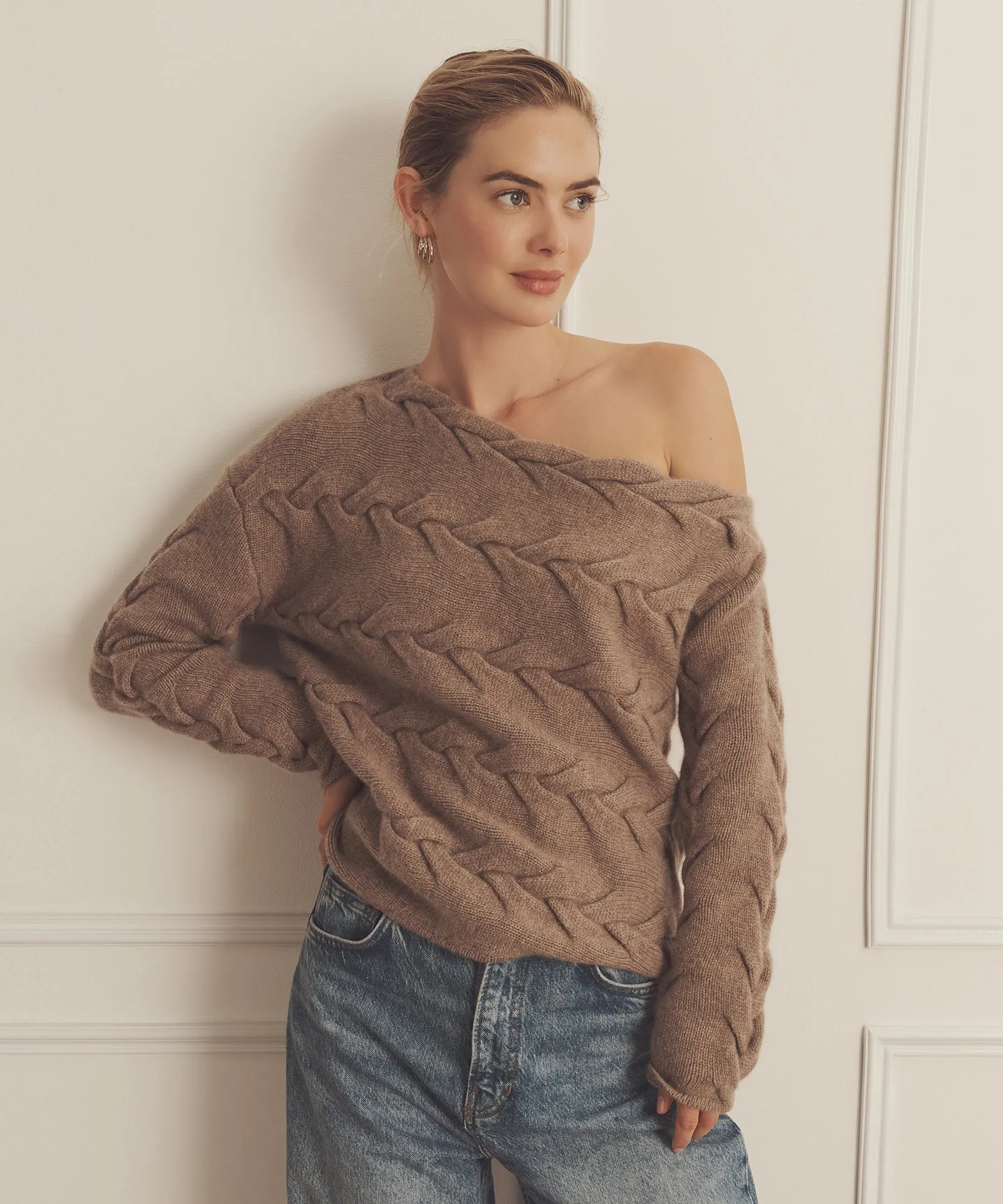 Super Luxe Cashmere Cable Off the Shoulder Top sold by Naadam product image thumbnail 2