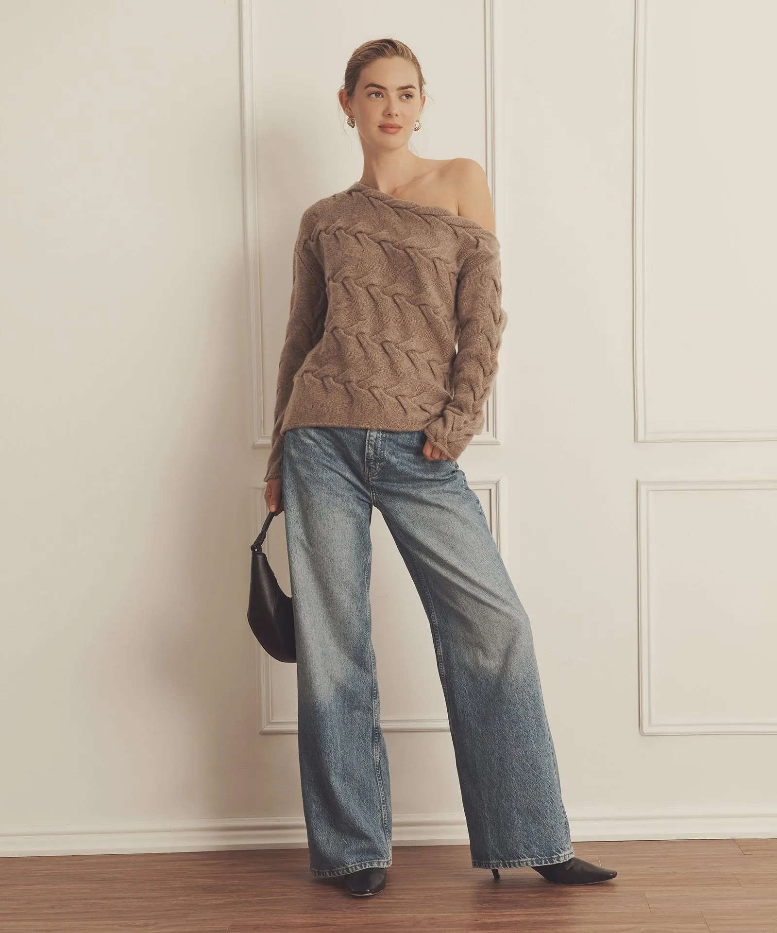 Super Luxe Cashmere Cable Off the Shoulder Top sold by Naadam product image thumbnail 4