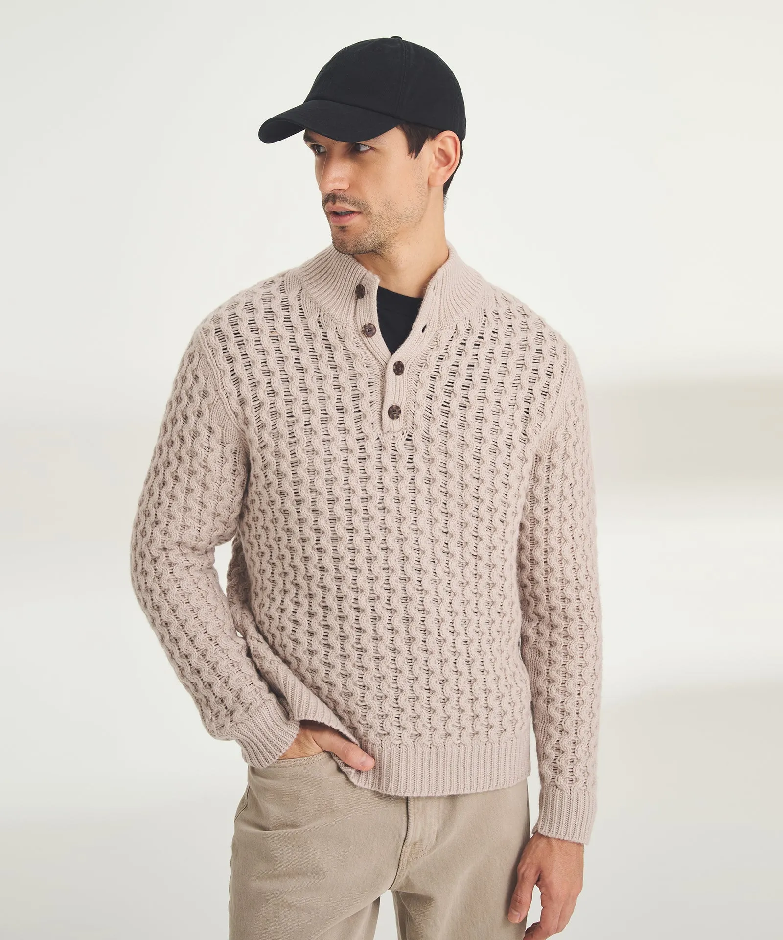 Cashmino Honeycomb High Neck Henley sold by Naadam