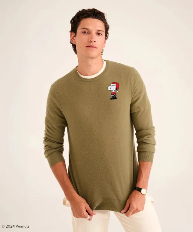 Men's Cashmere Snoopy Santa Holiday Sweater sold by Naadam