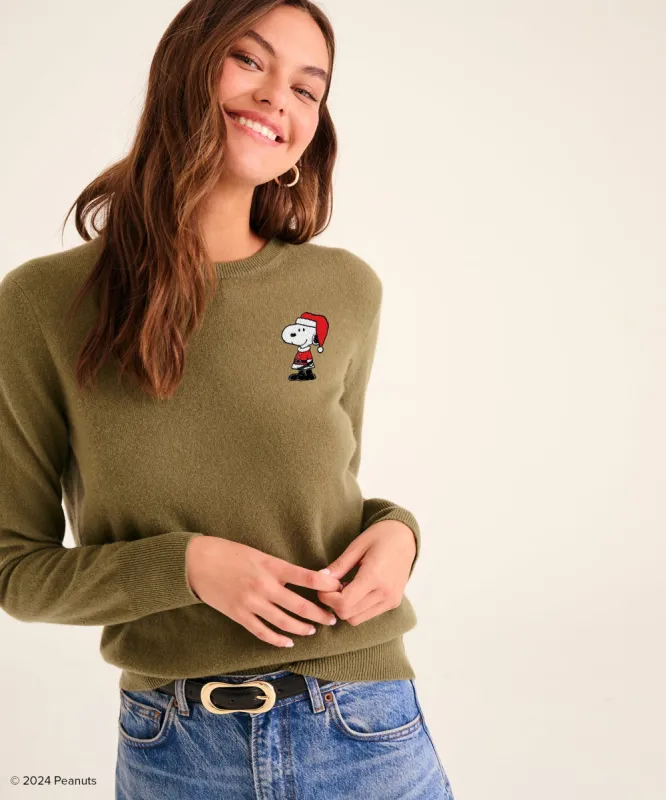 Women's Cashmere Snoopy Santa Holiday Sweater sold by NAADAM