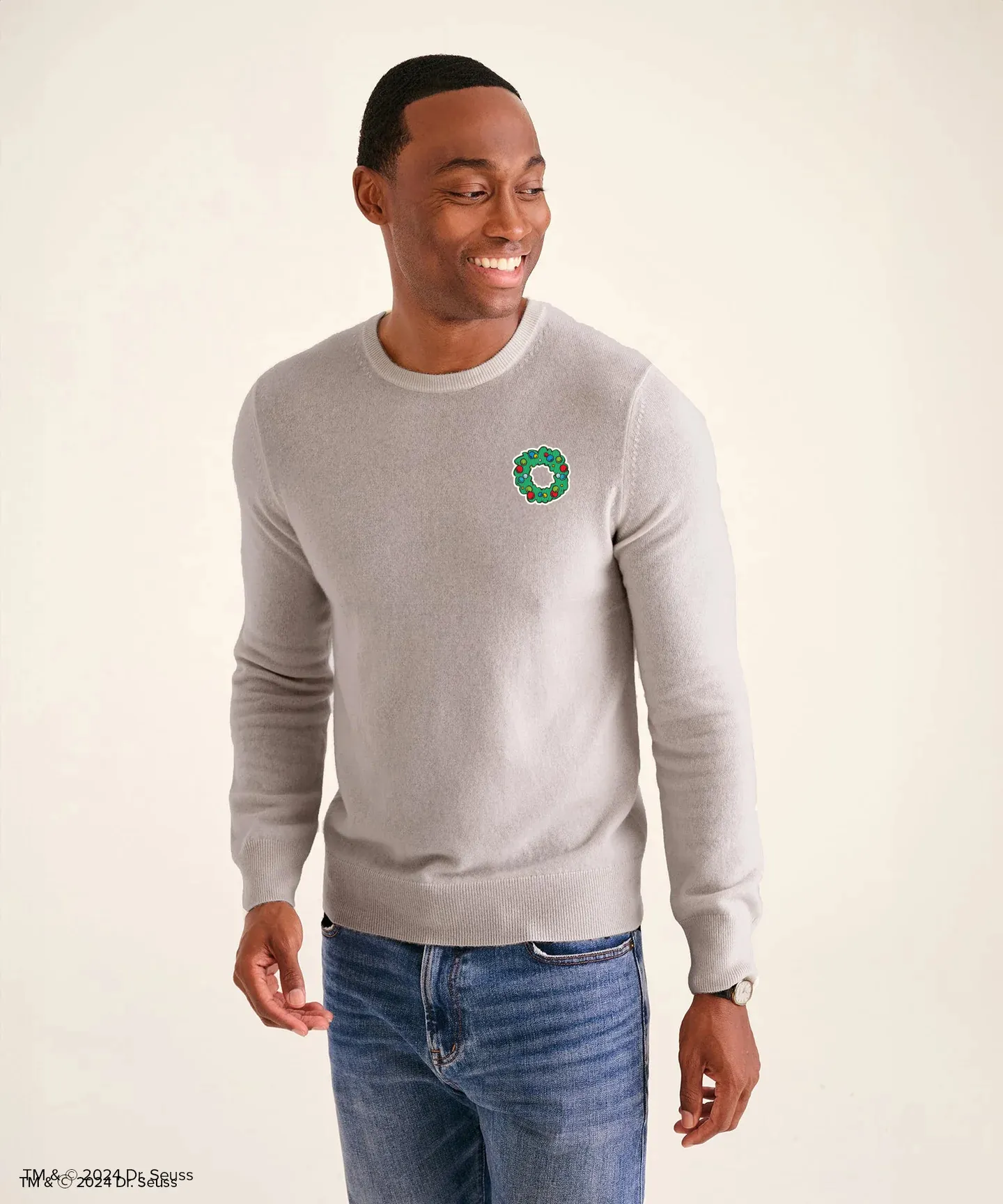 Men's Dr. Seuss The Grinch Holiday Wreath Cashmere Sweater sold by Naadam