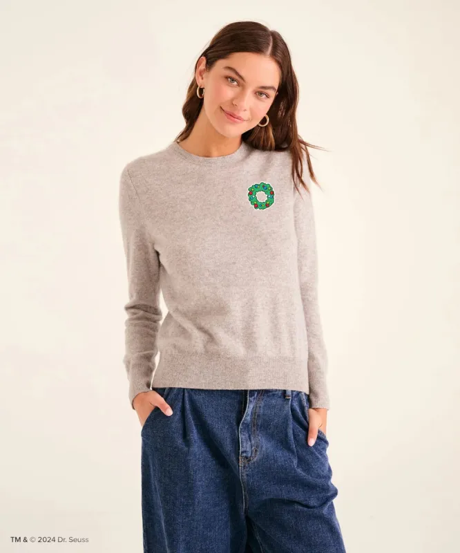 Women's Dr. Seuss The Grinch Holiday Wreath Cashmere Sweater sold by Naadam
