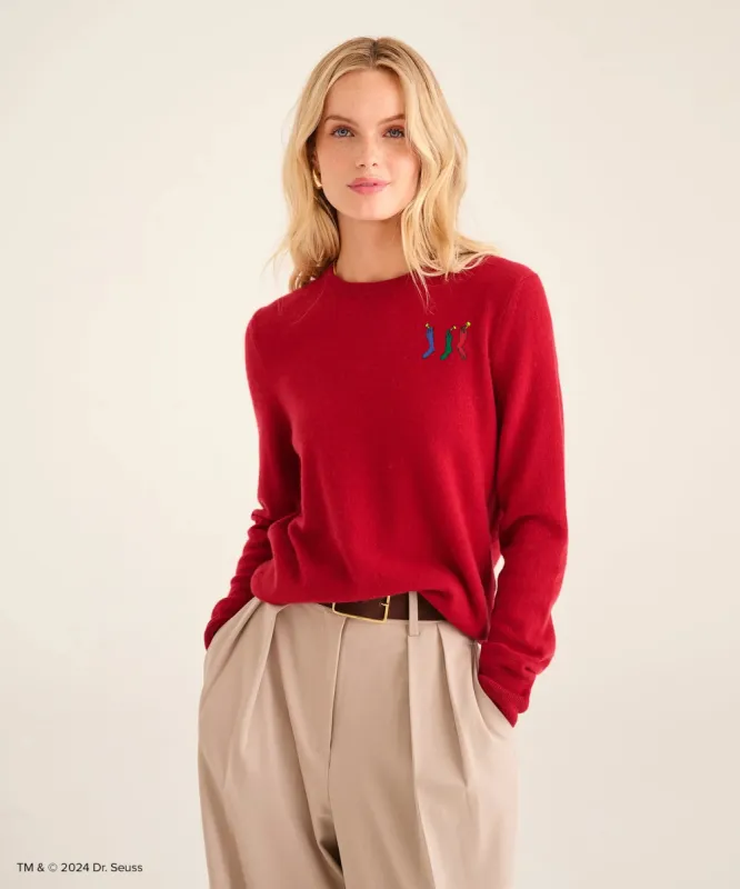 Women's Dr. Seuss The Grinch Holiday Stockings Cashmere Sweater sold by Naadam