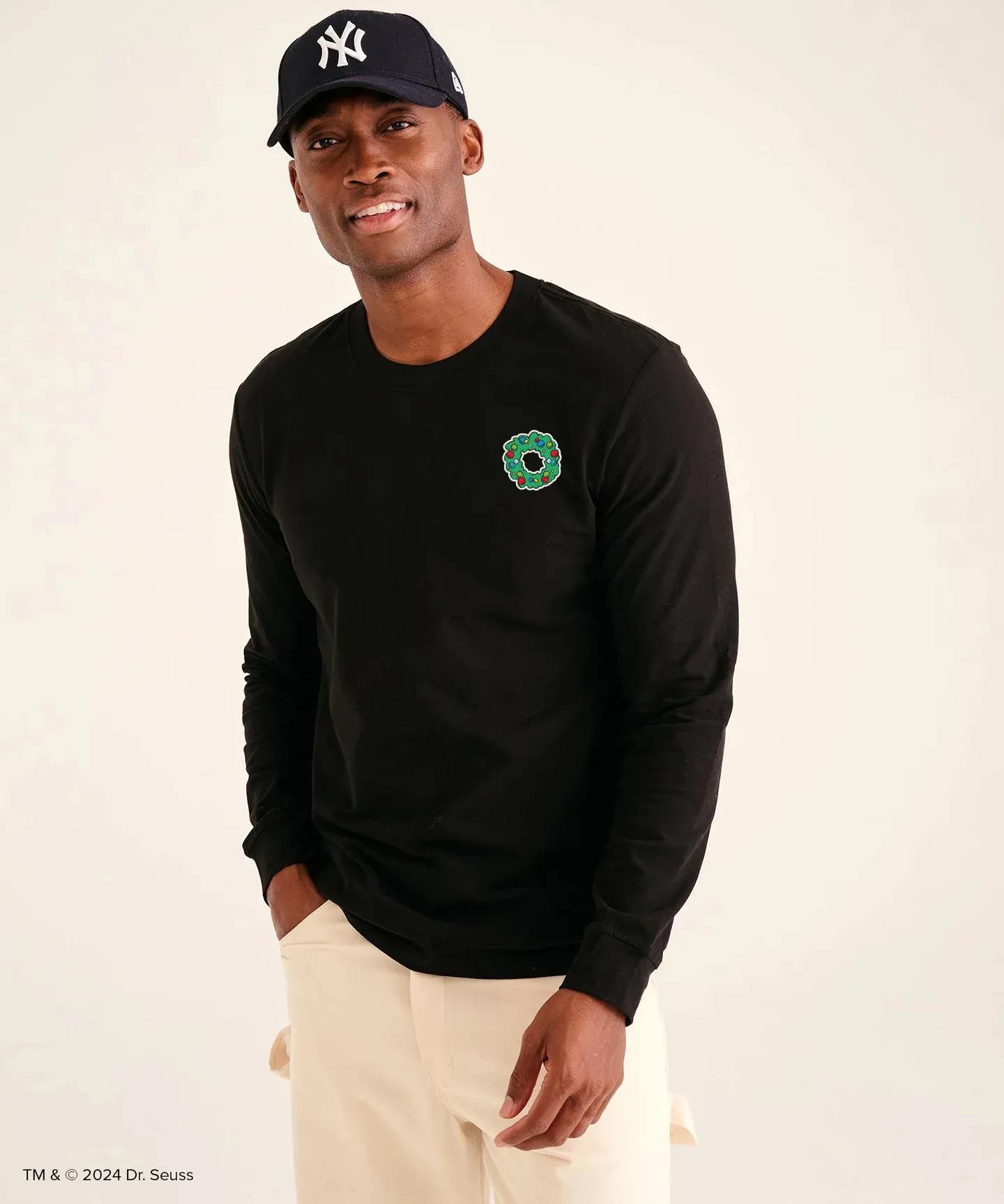 Men's Dr. Seuss The Grinch Holiday Wreath Long Sleeve Tee sold by Naadam product image thumbnail 2