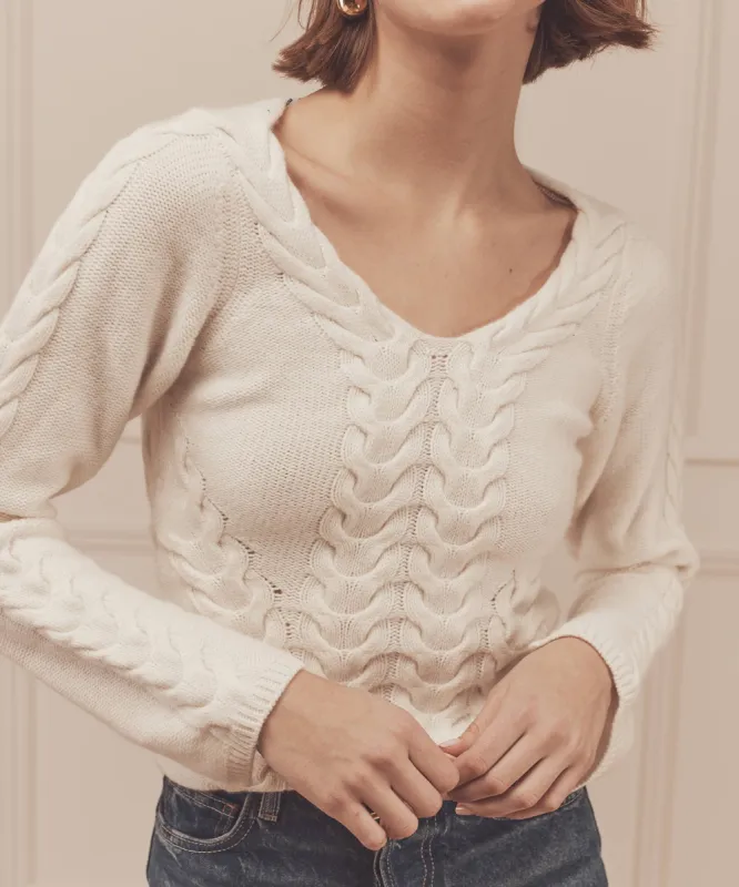 Wool Cashmere Cable V-Neck sold by Naadam