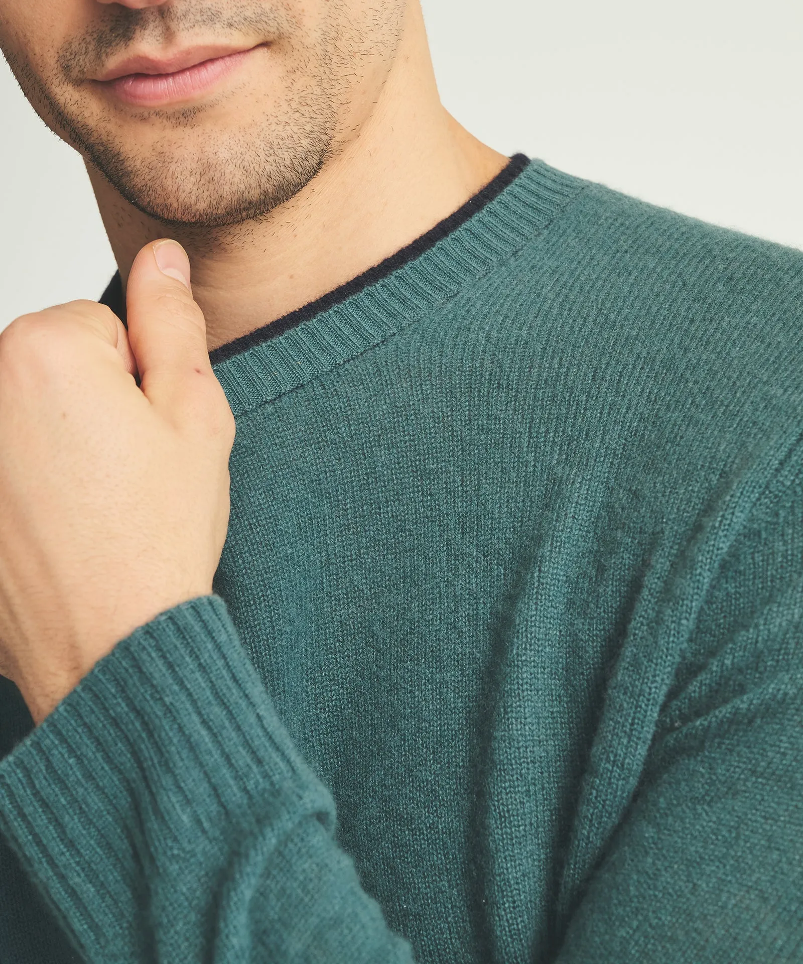 Lightweight Cashmere Contrast Trim Crewneck Sweater sold by NAADAM product image thumbnail 2