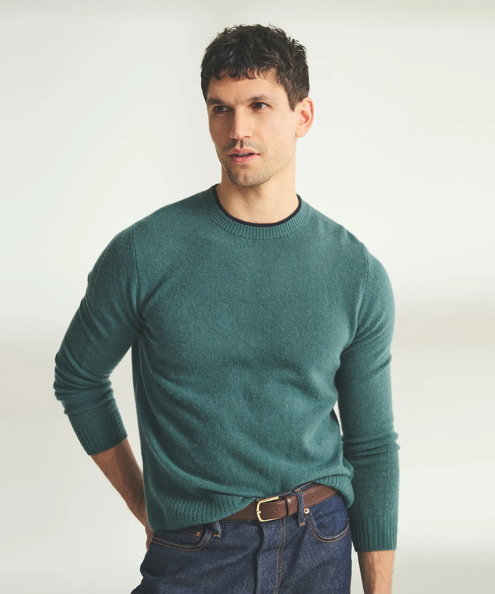 Lightweight Cashmere Contrast Trim Crewneck Sweater sold by NAADAM