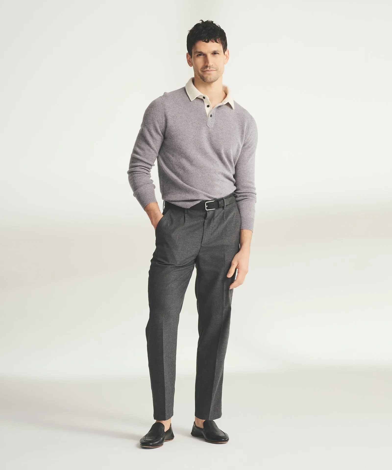 Signature Cashmere Long Sleeve Polo with Contrast Collar sold by Naadam product image thumbnail 3