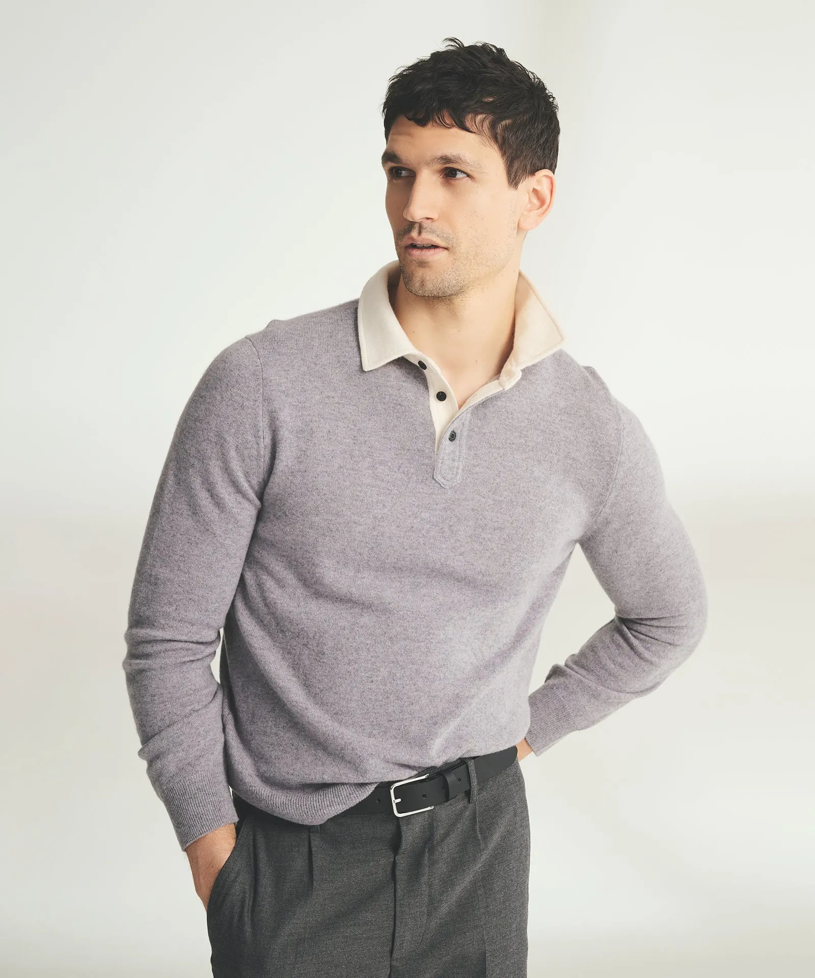 Signature Cashmere Long Sleeve Polo with Contrast Collar sold by Naadam product image thumbnail 2