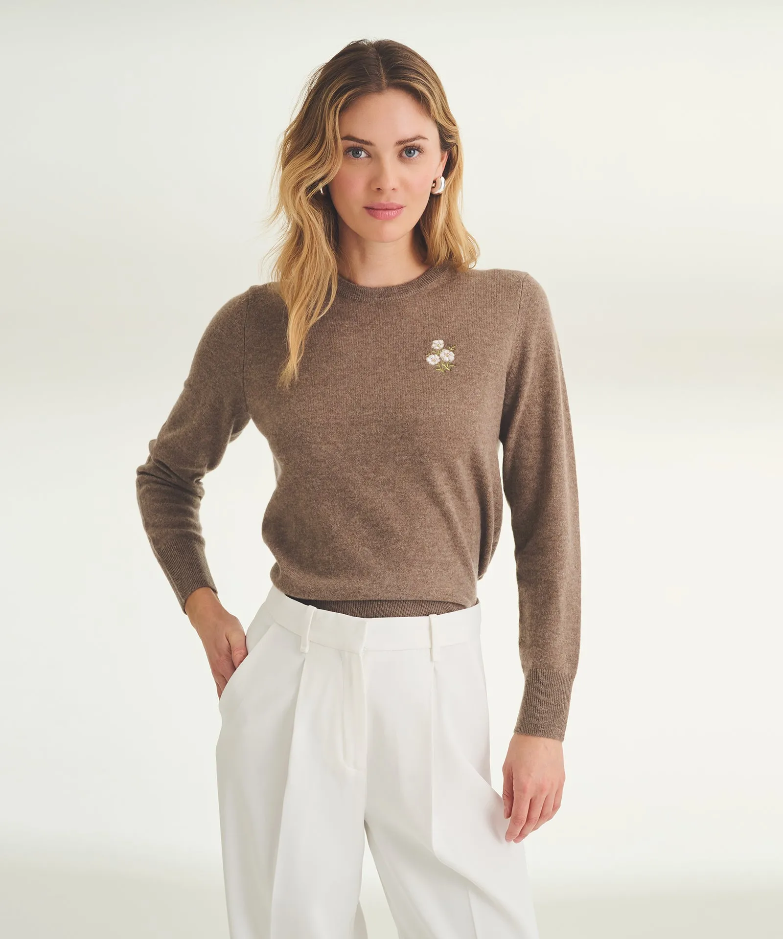 Women's Embroidered Flowers Cashmere Sweater sold by Naadam product image thumbnail 3