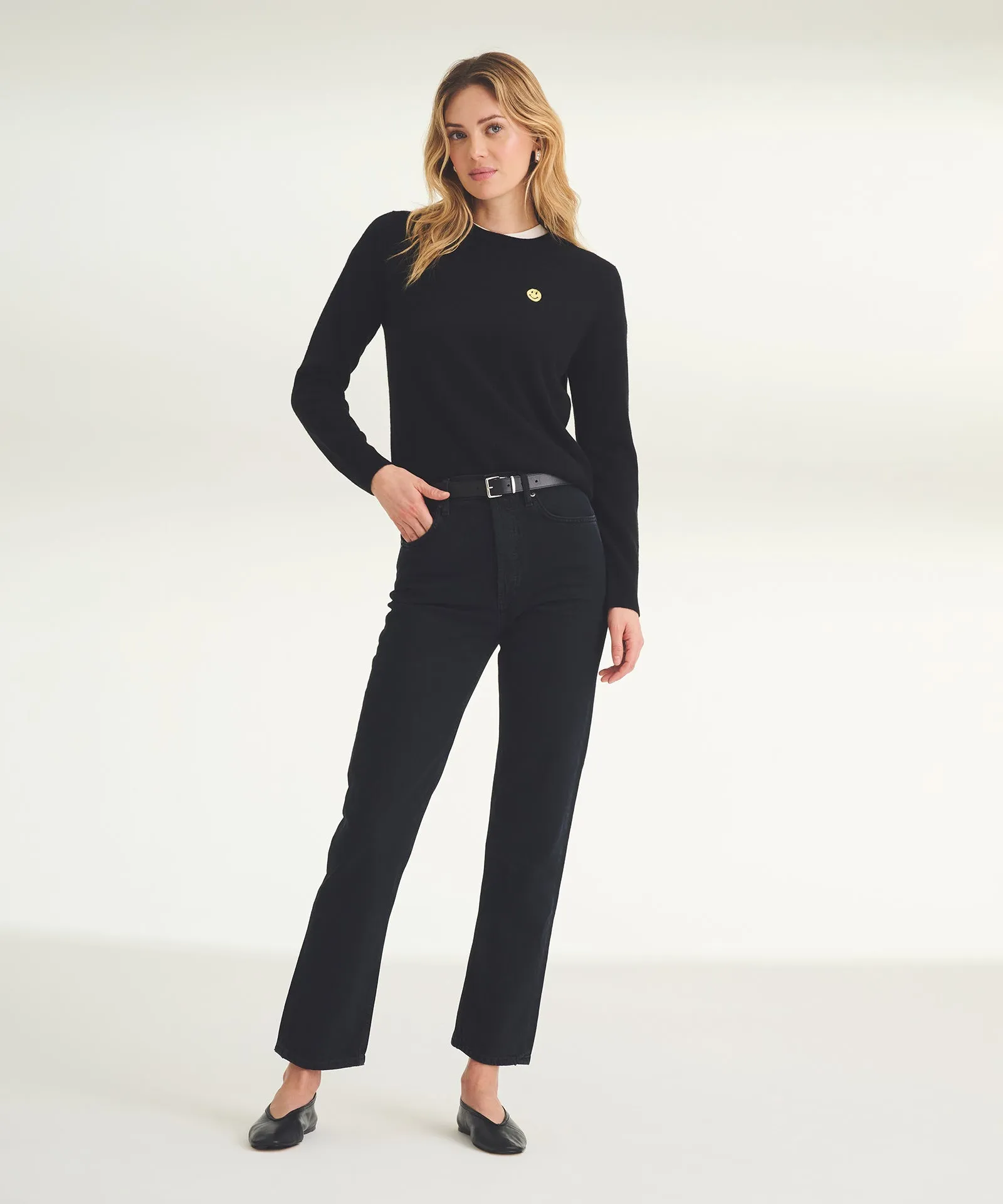 Women's Embroidered Smiley Face Cashmere Sweater sold by Naadam product image thumbnail 3