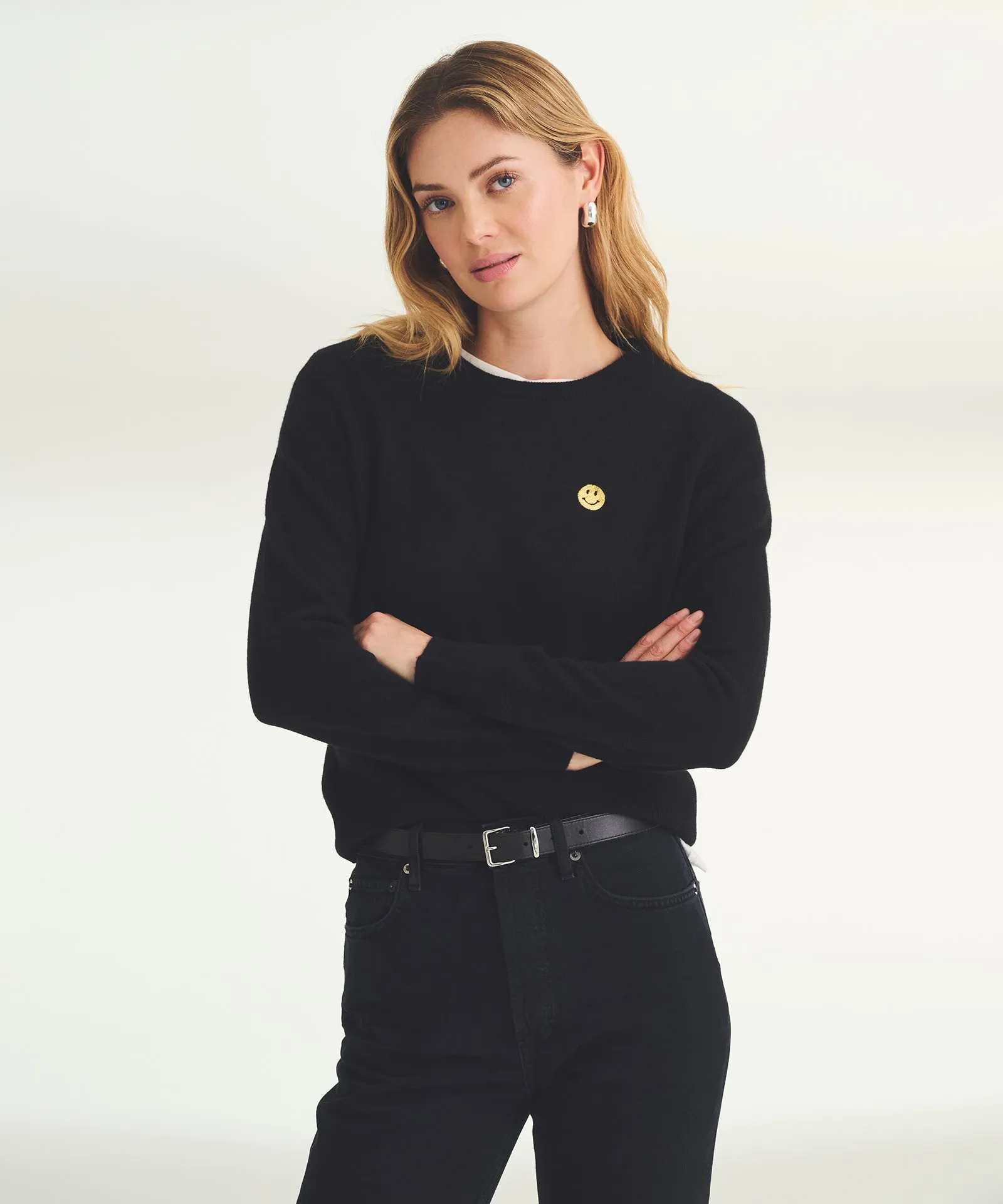 Women's Embroidered Smiley Face Cashmere Sweater sold by Naadam product image thumbnail 2