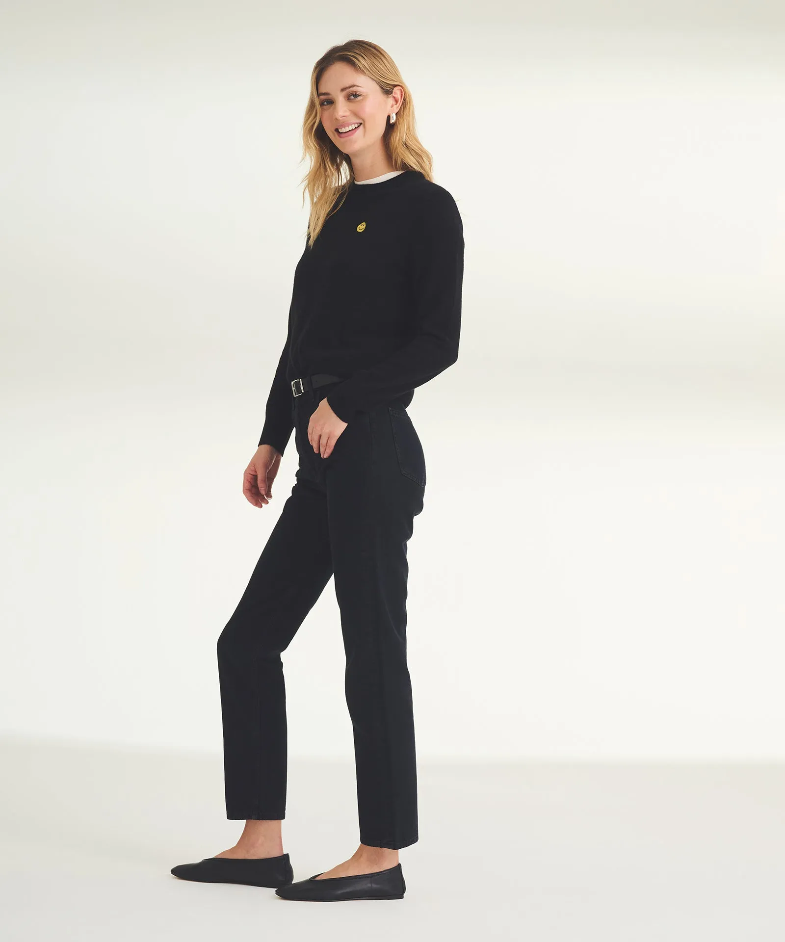 Women's Embroidered Smiley Face Cashmere Sweater sold by Naadam product image thumbnail 4