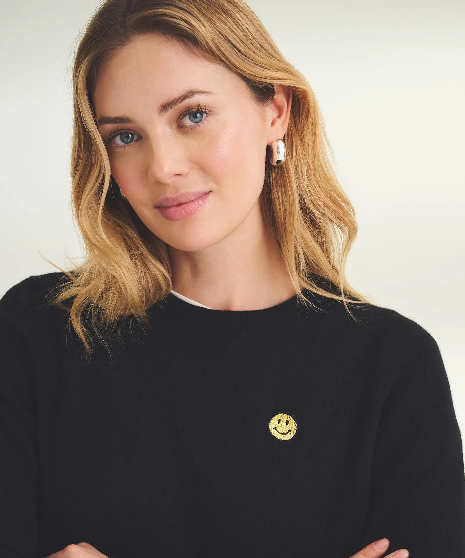 Women's Embroidered Smiley Face Cashmere Sweater sold by Naadam