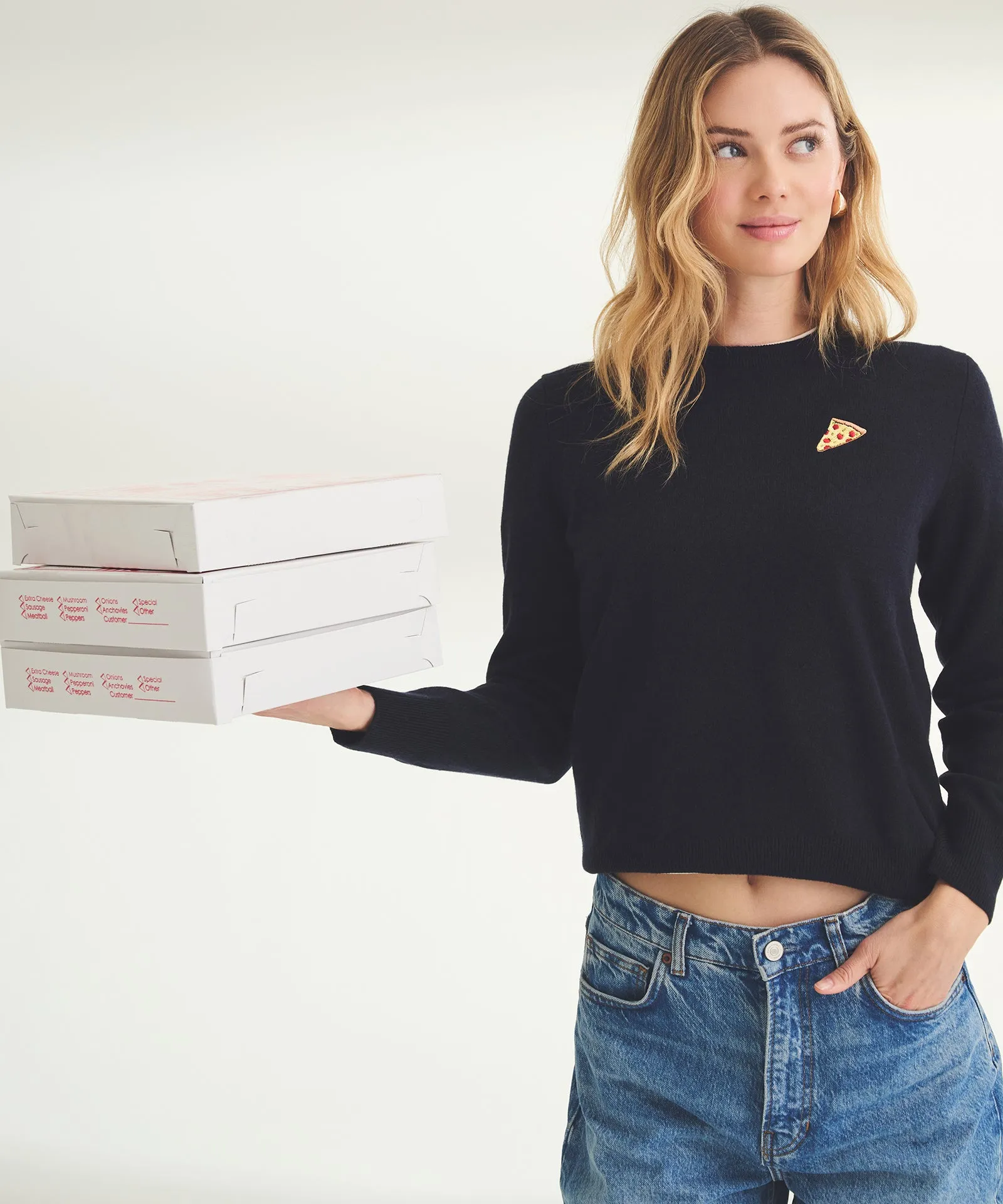 Women's Embroidered Pizza Cashmere Sweater sold by Naadam