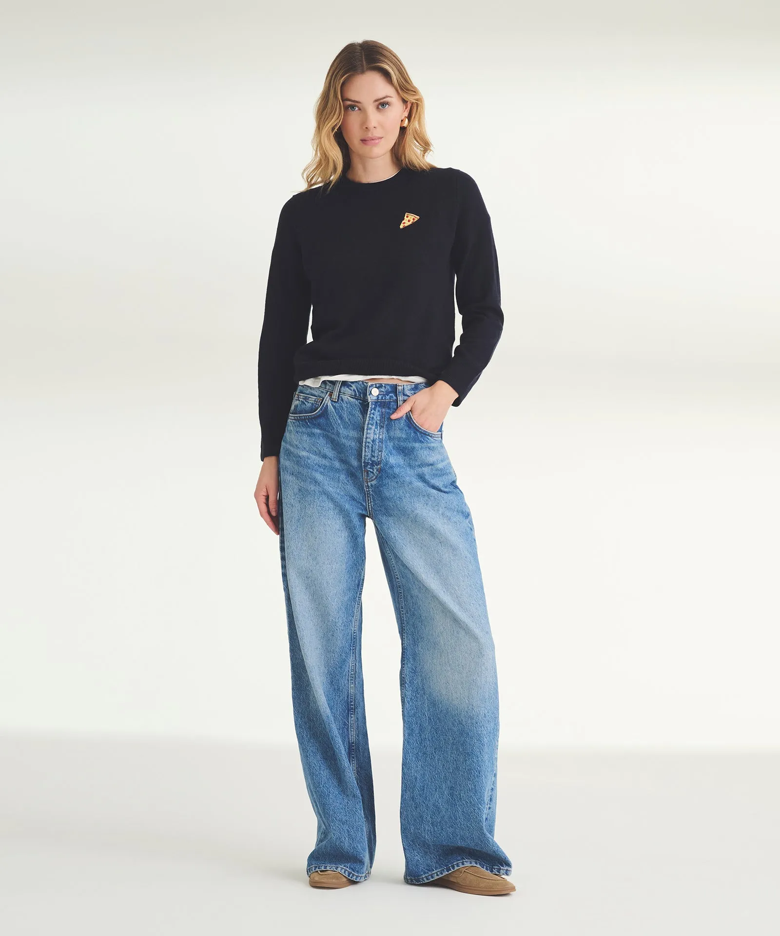 Women's Embroidered Pizza Cashmere Sweater sold by Naadam product image thumbnail 4