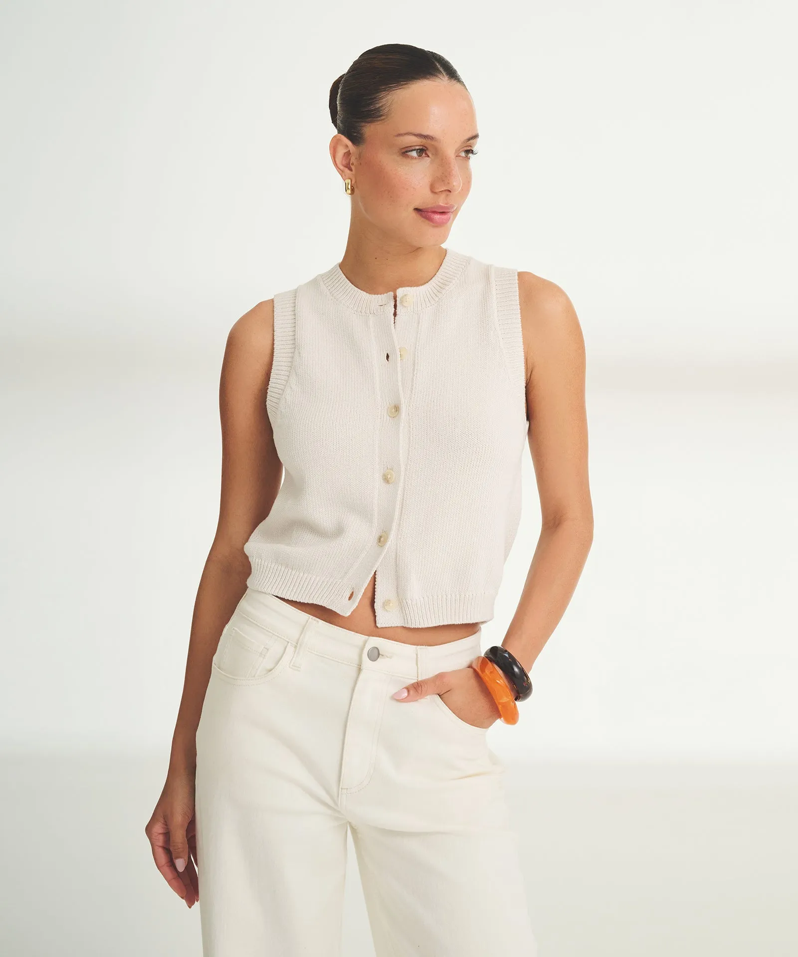 Cotton Sleeveless Cardigan sold by NAADAM