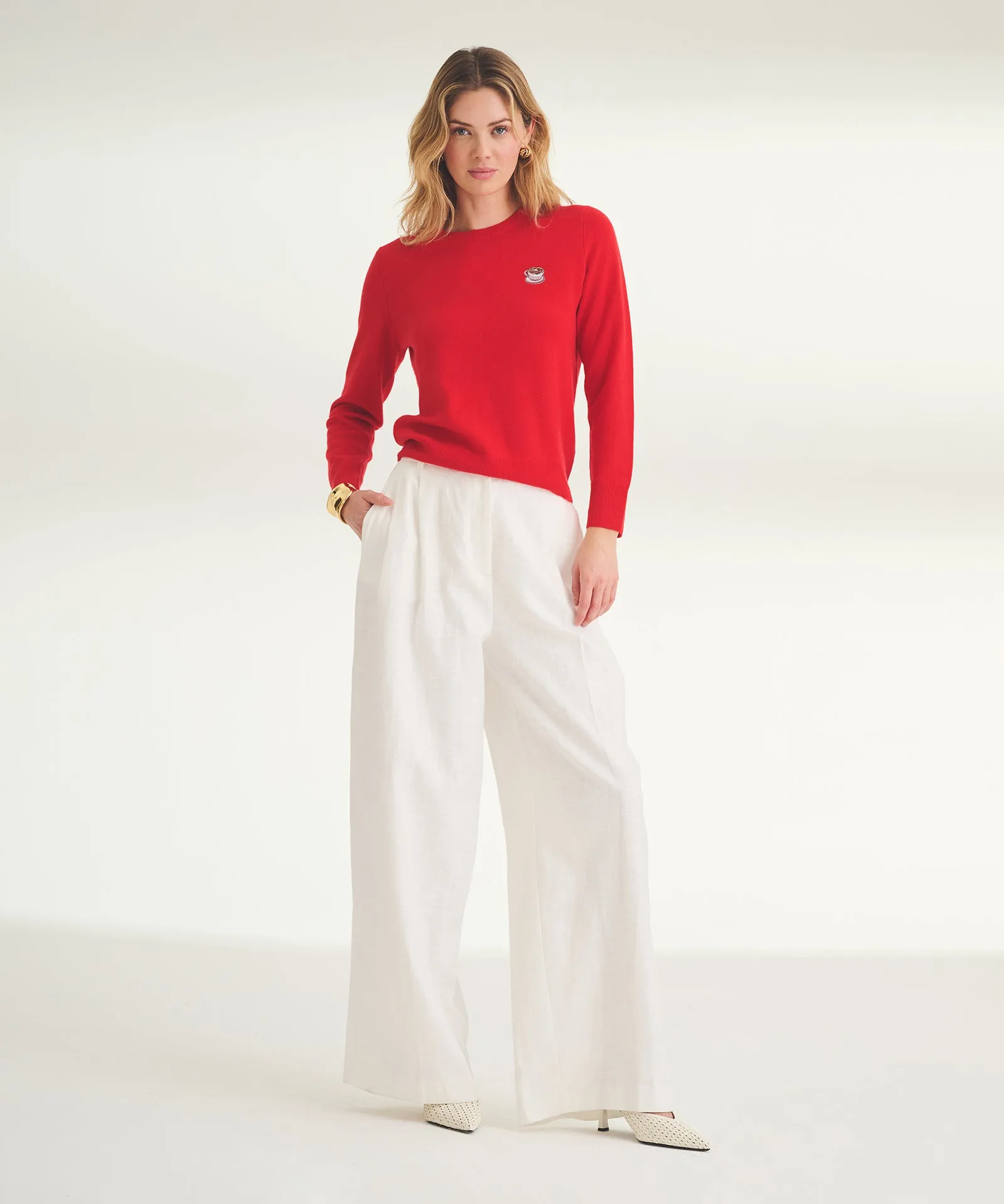 Women's Embroidered Cappuccino Cashmere Sweater sold by Naadam product image thumbnail 3