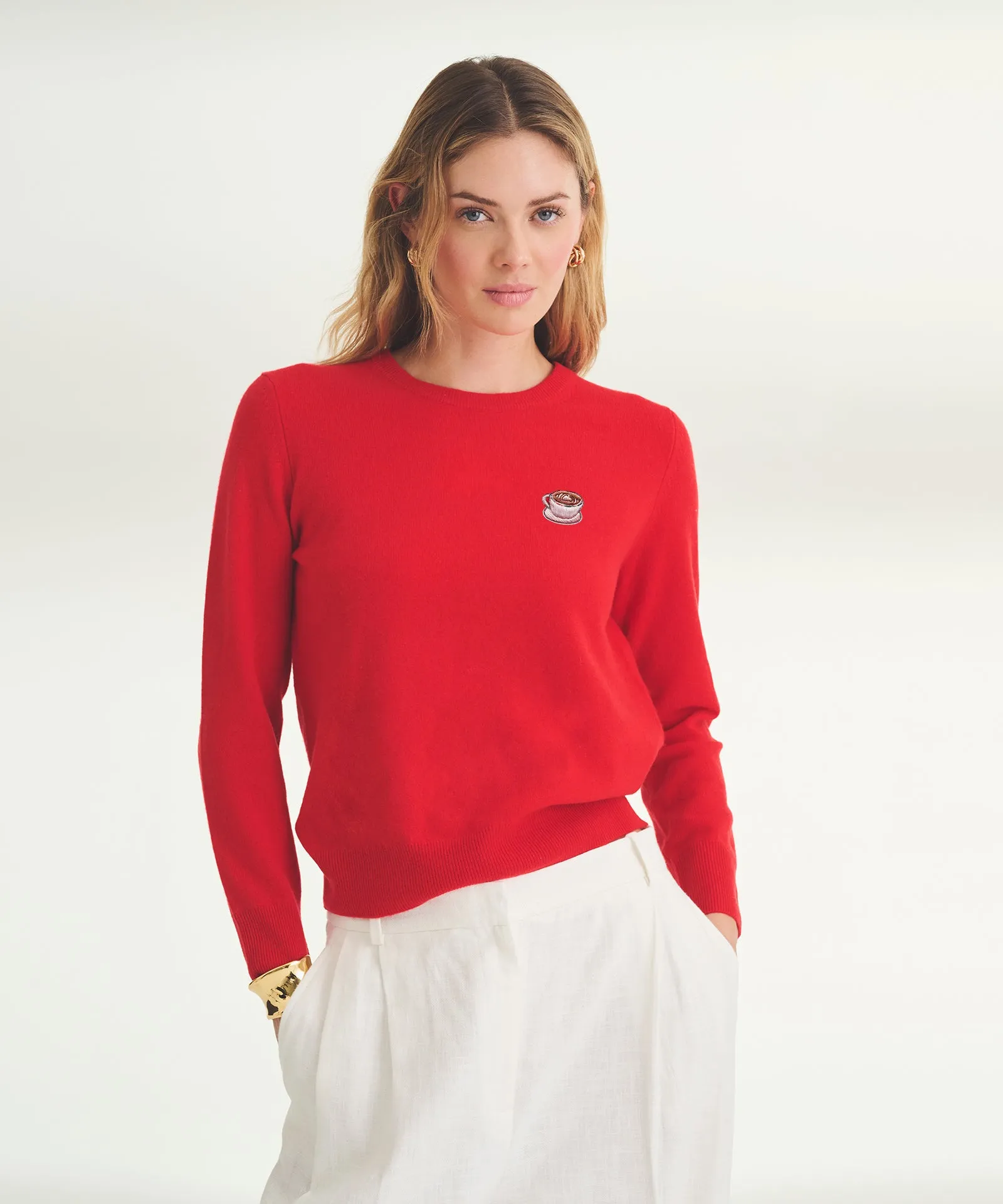 Women's Embroidered Cappuccino Cashmere Sweater sold by Naadam product image thumbnail 2