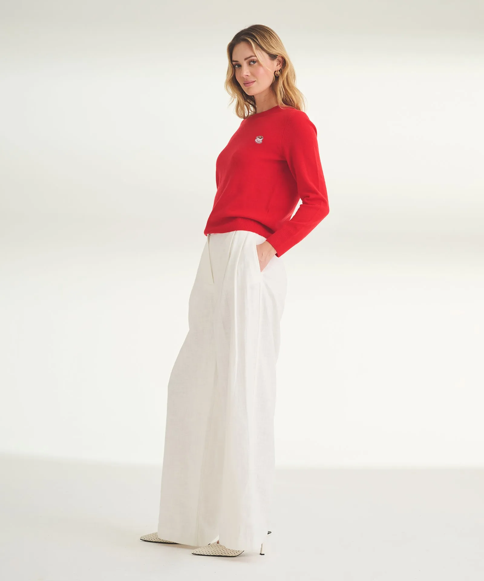 Women's Embroidered Cappuccino Cashmere Sweater sold by Naadam product image thumbnail 4