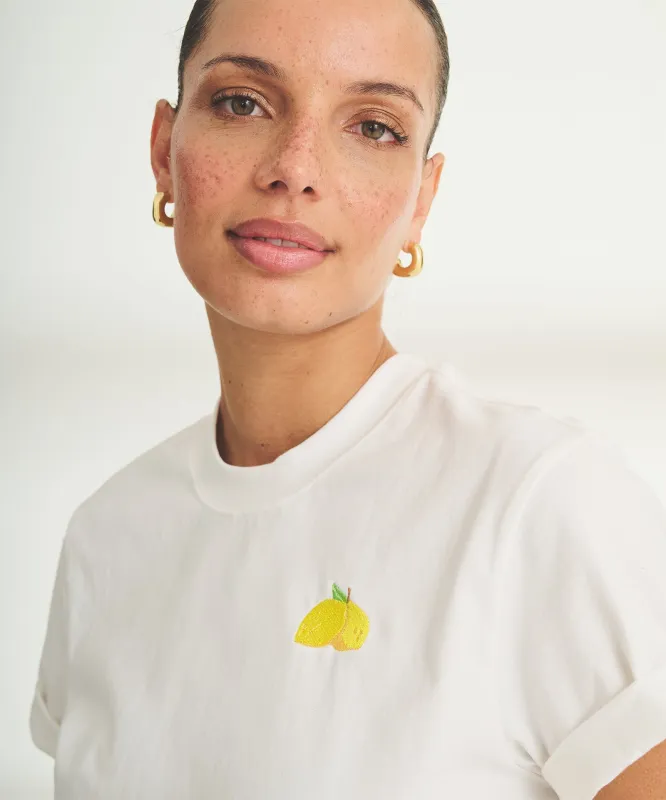 Women's Embroidered Lemons Boxy Tee sold by Naadam