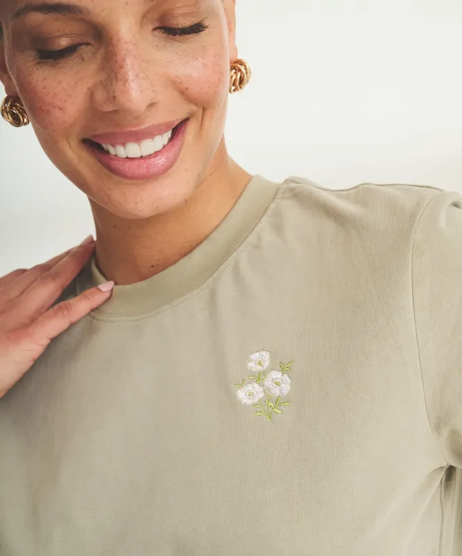 Women's Embroidered Flowers Boxy Tee sold by Naadam